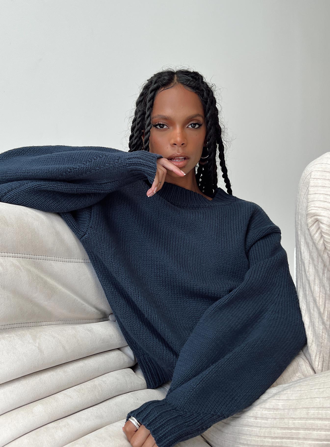 Harmony Balloon Sleeve Knit Sweater Navy