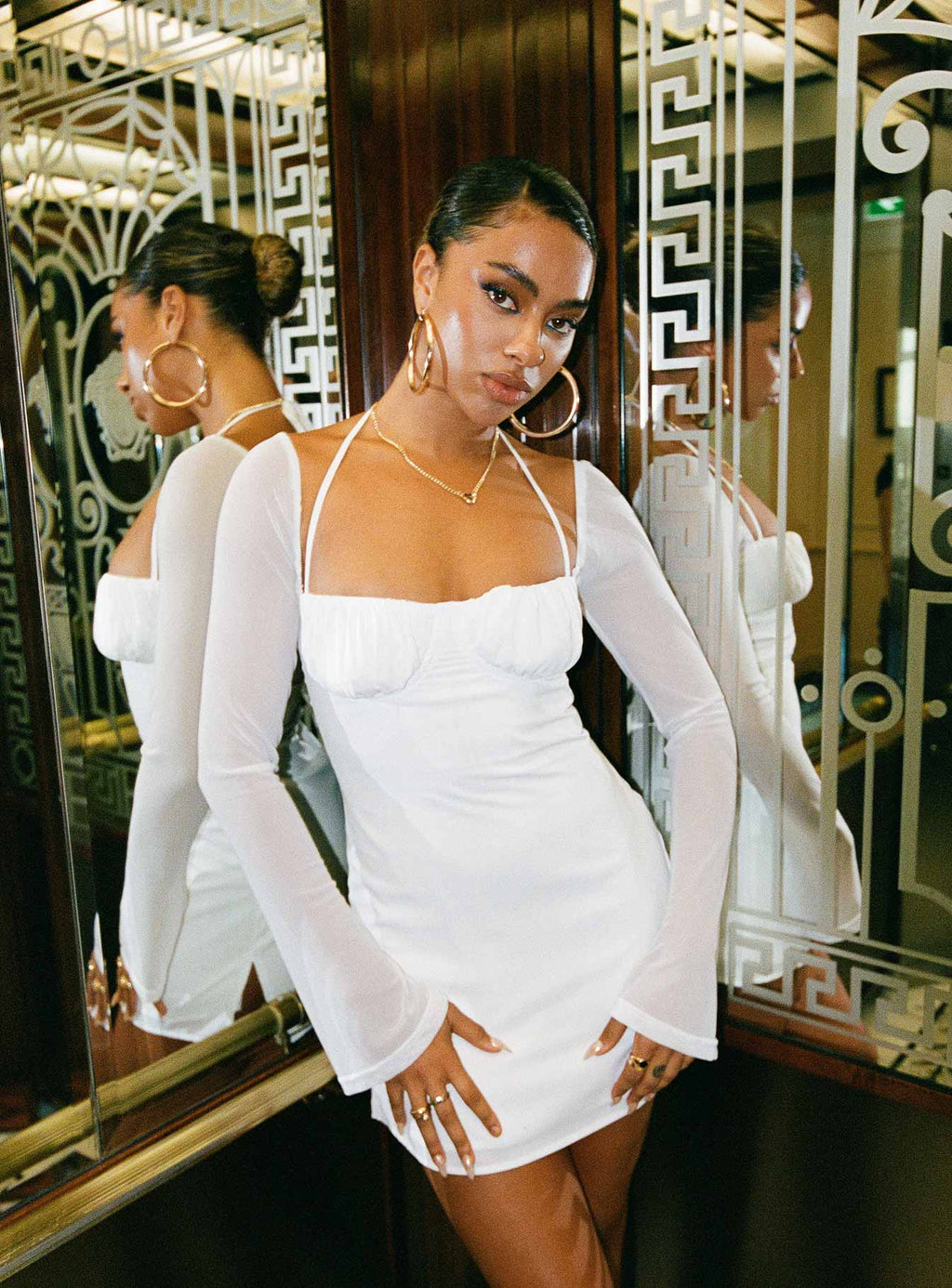 Dyer Sheer Sleeve Mini Dress White Low Impact