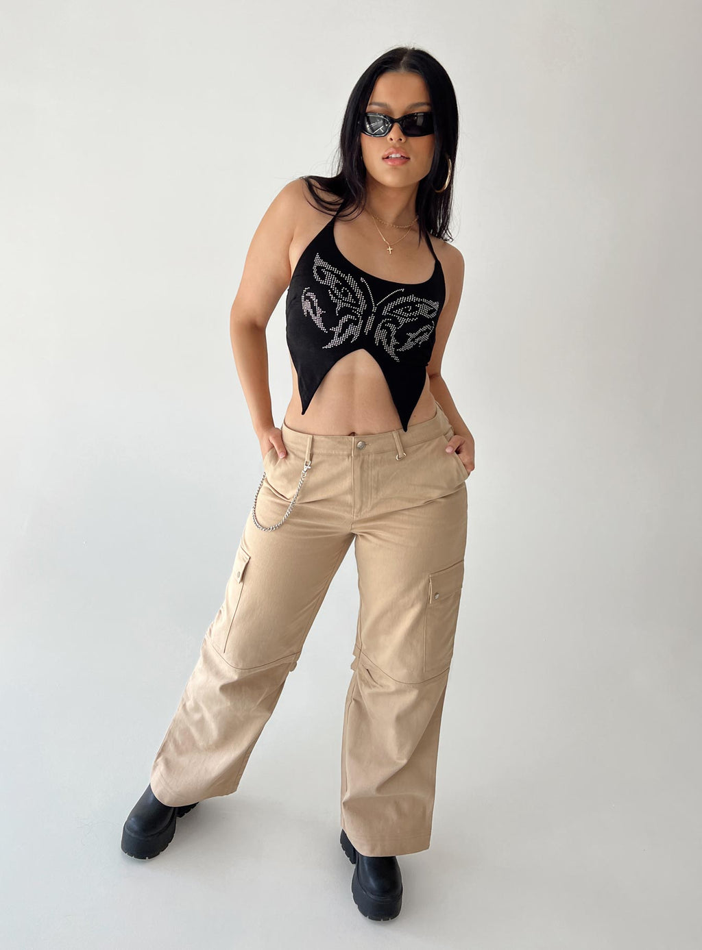 Fallout Mid Rise Cargo Pants Beige