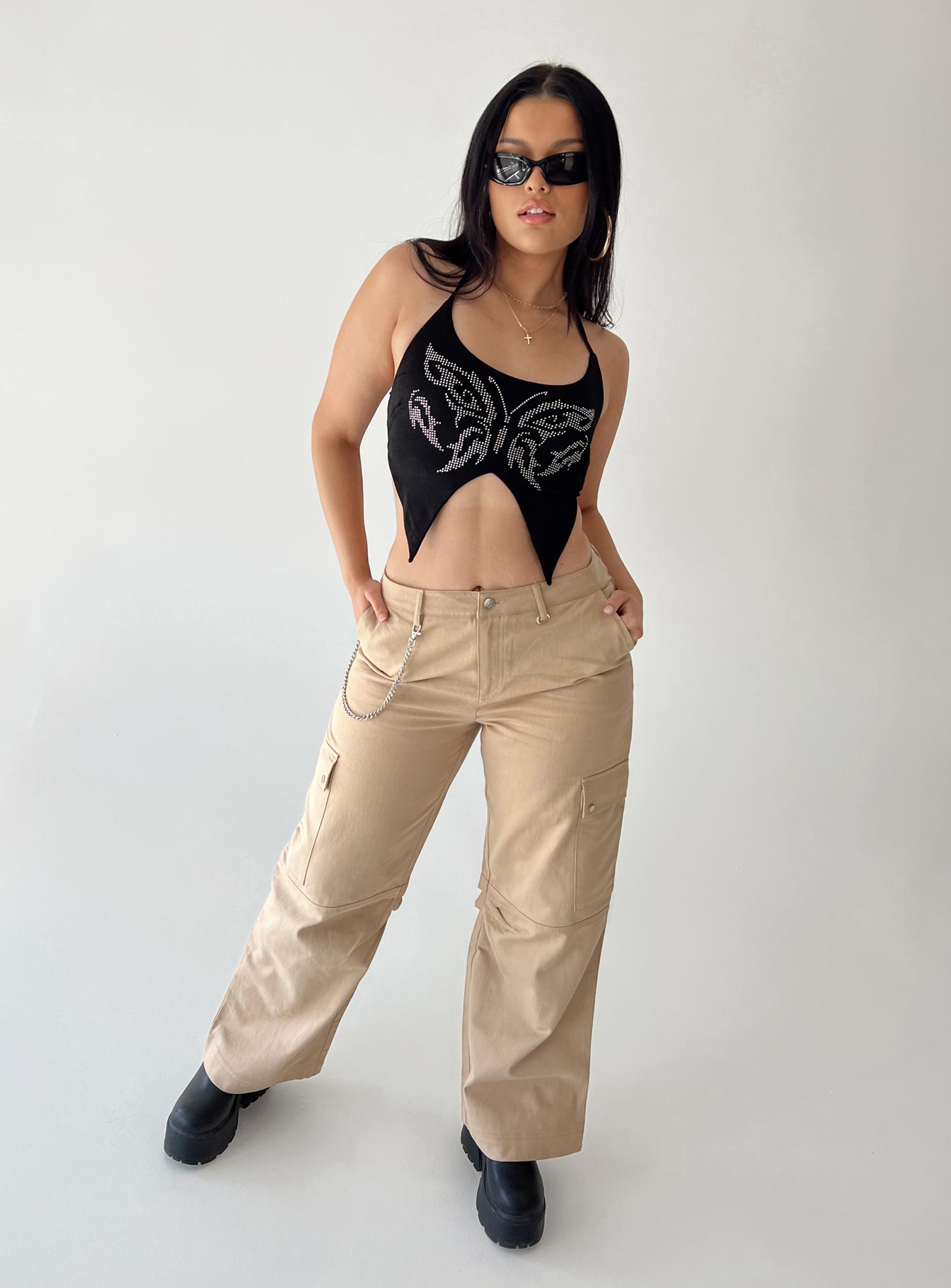 Fallout Mid Rise Cargo Pants Beige