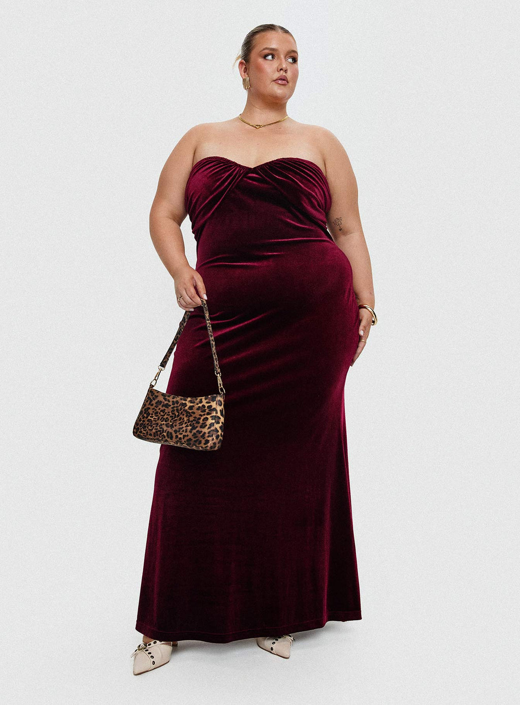 Irena Strapless Maxi Dress Burgundy Curve
