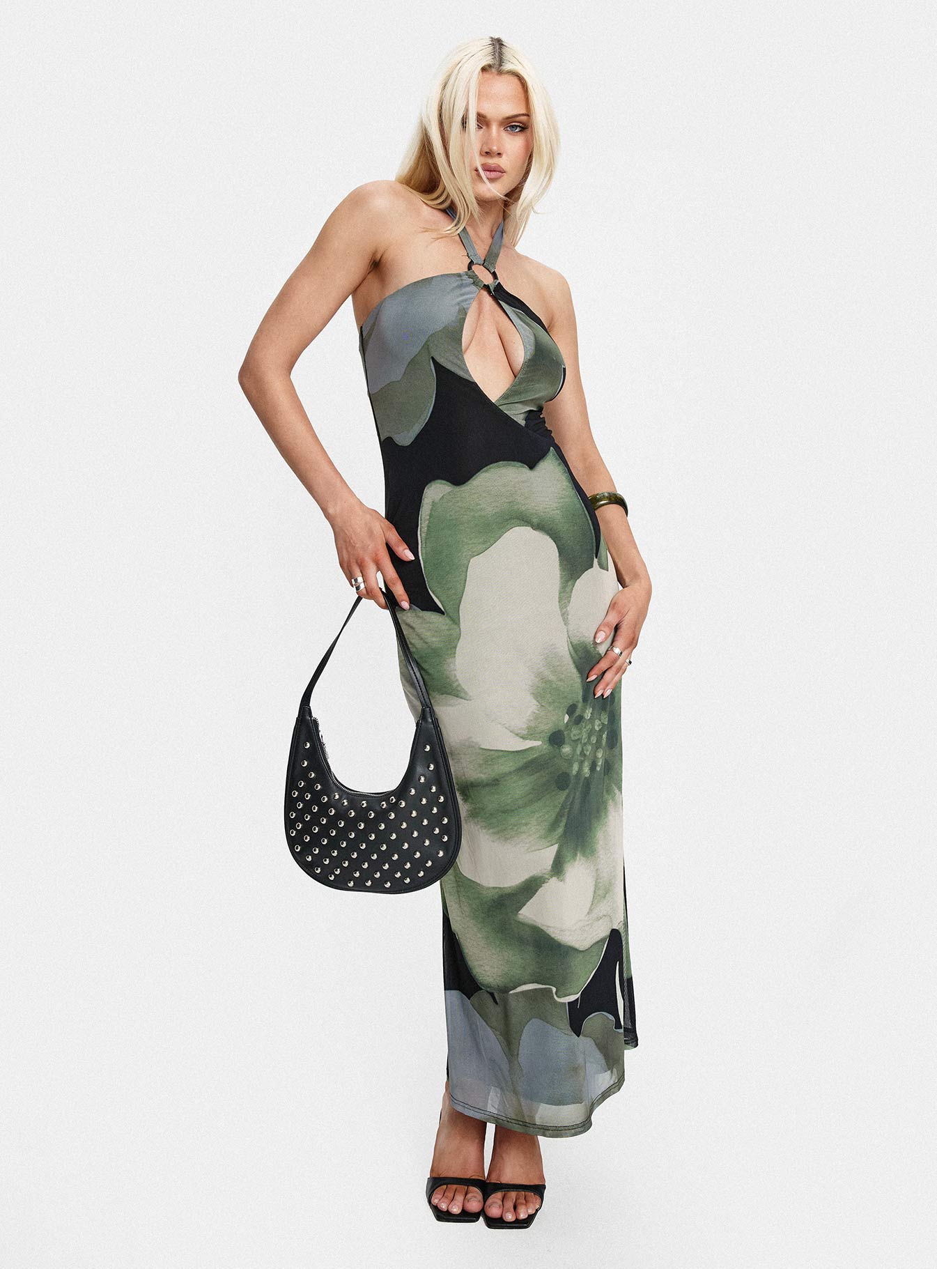 Zelle Halter Cut Out Maxi Dress Blue Multi