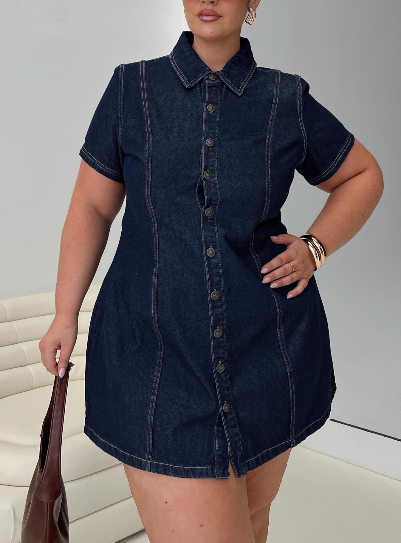 Perception Denim Mini Dress Mid Wash Curve