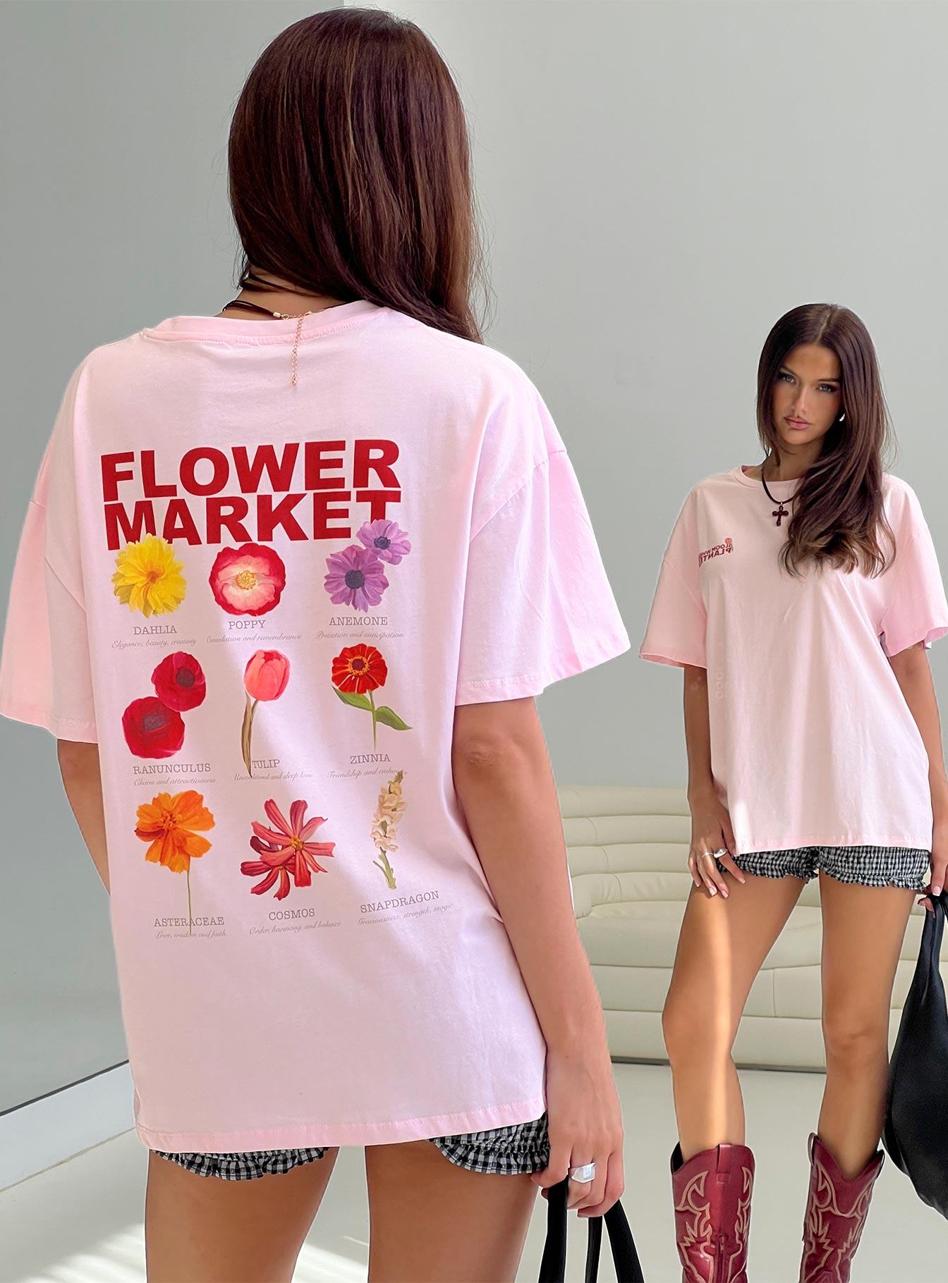 Flower Chart Oversized Tee Pink