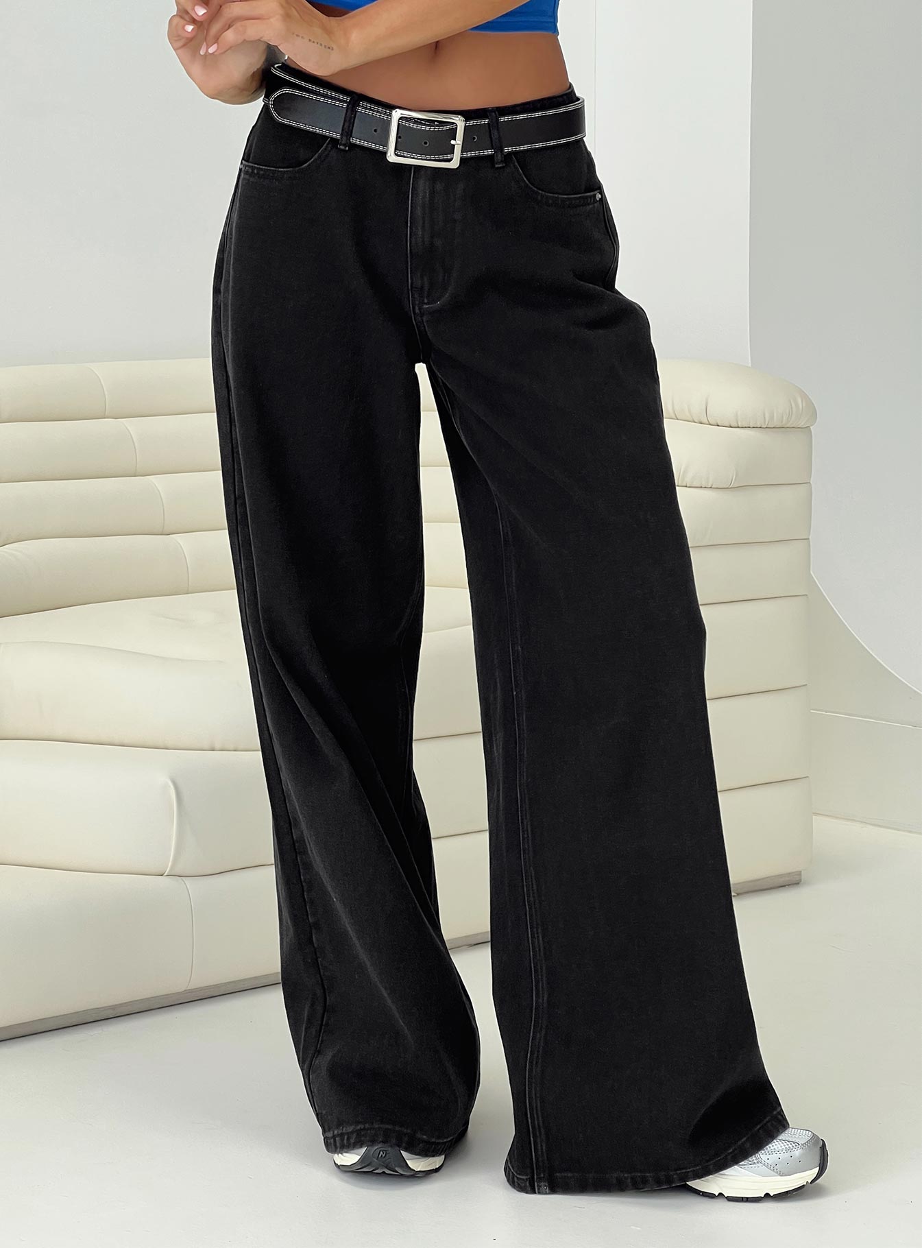 Naylor Mid Rise Wide Leg Jeans Washed Black Tall