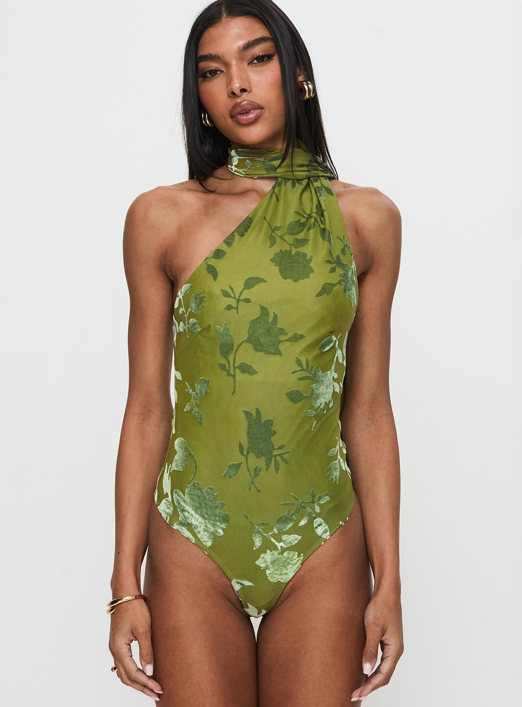Frostbloom Scarf Neck Bodysuit Green