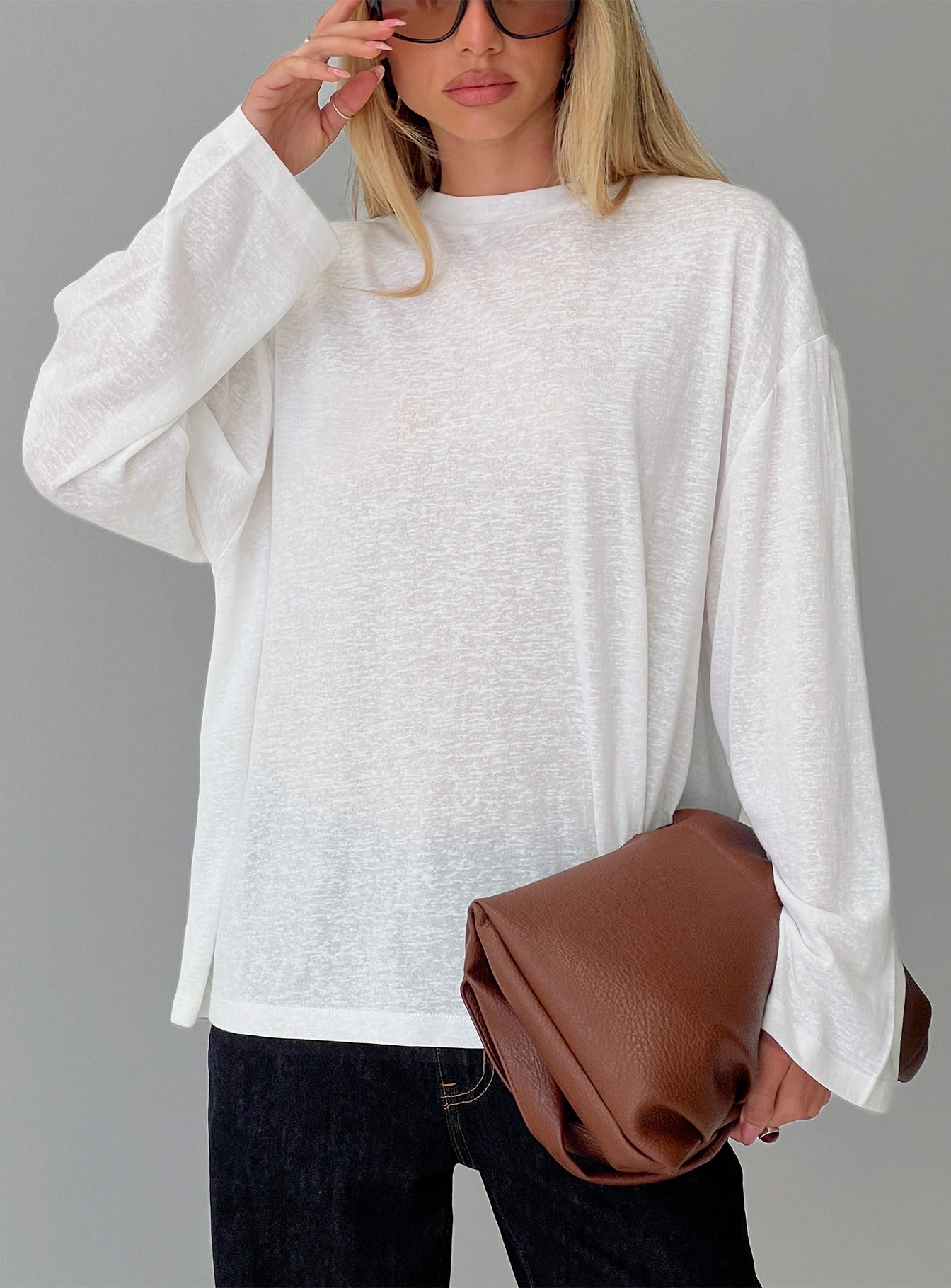 Zaydee Oversized Long Sleeve Top White