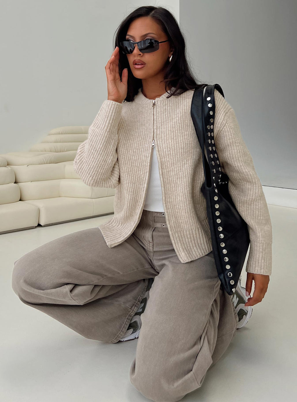 Lexene Zip Through Jumper Oat