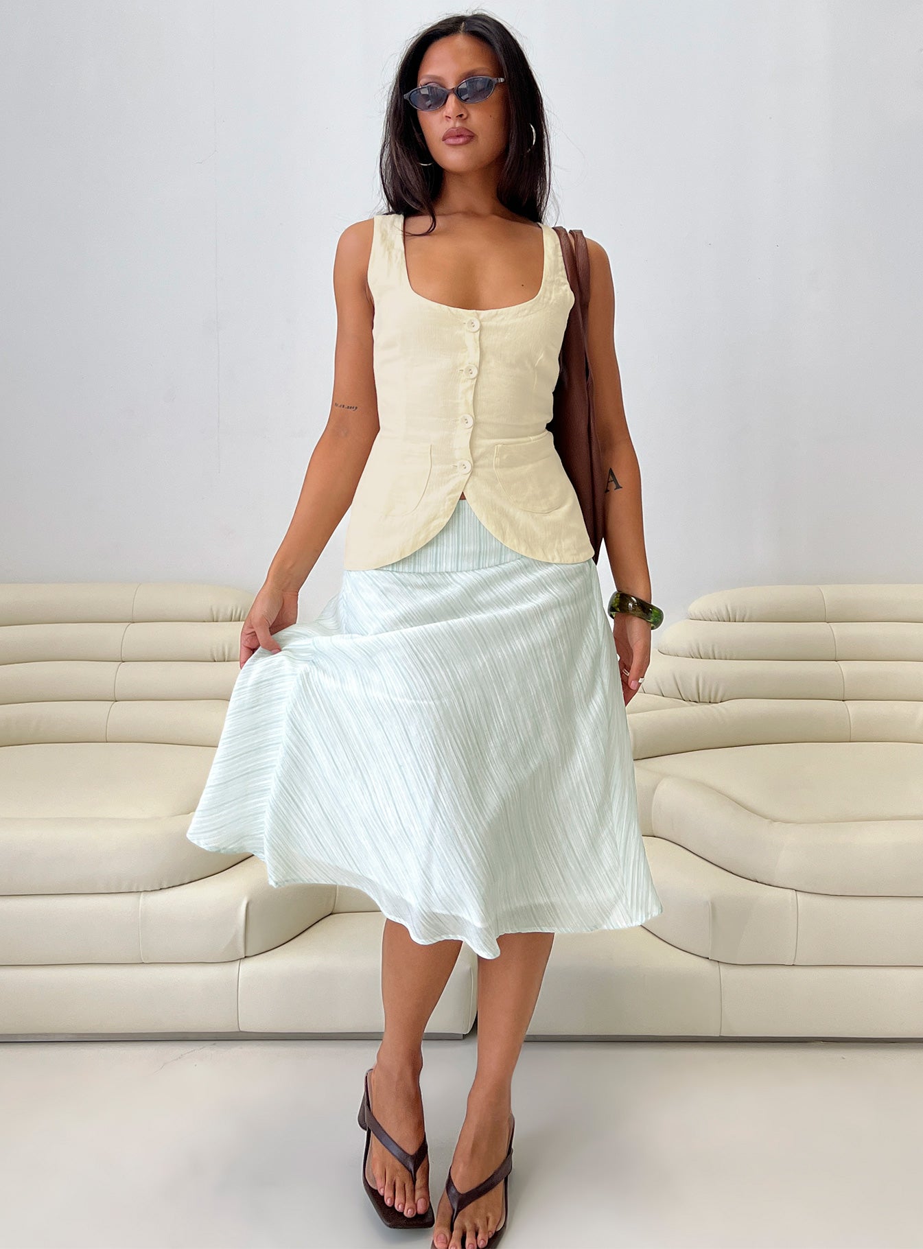 Alunara Midi Skirt Aqua Stripe