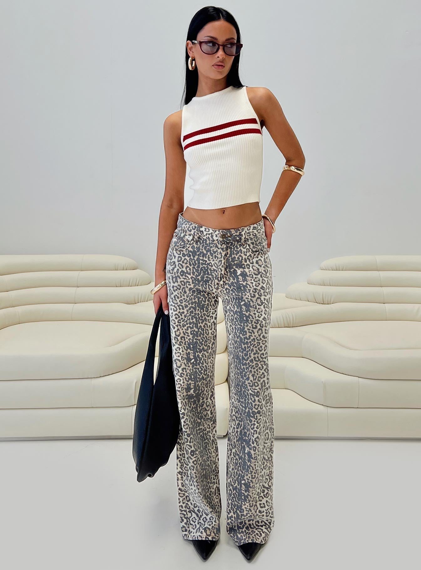 Top Model Low Rise Straight Leg Jeans Leopard Fade