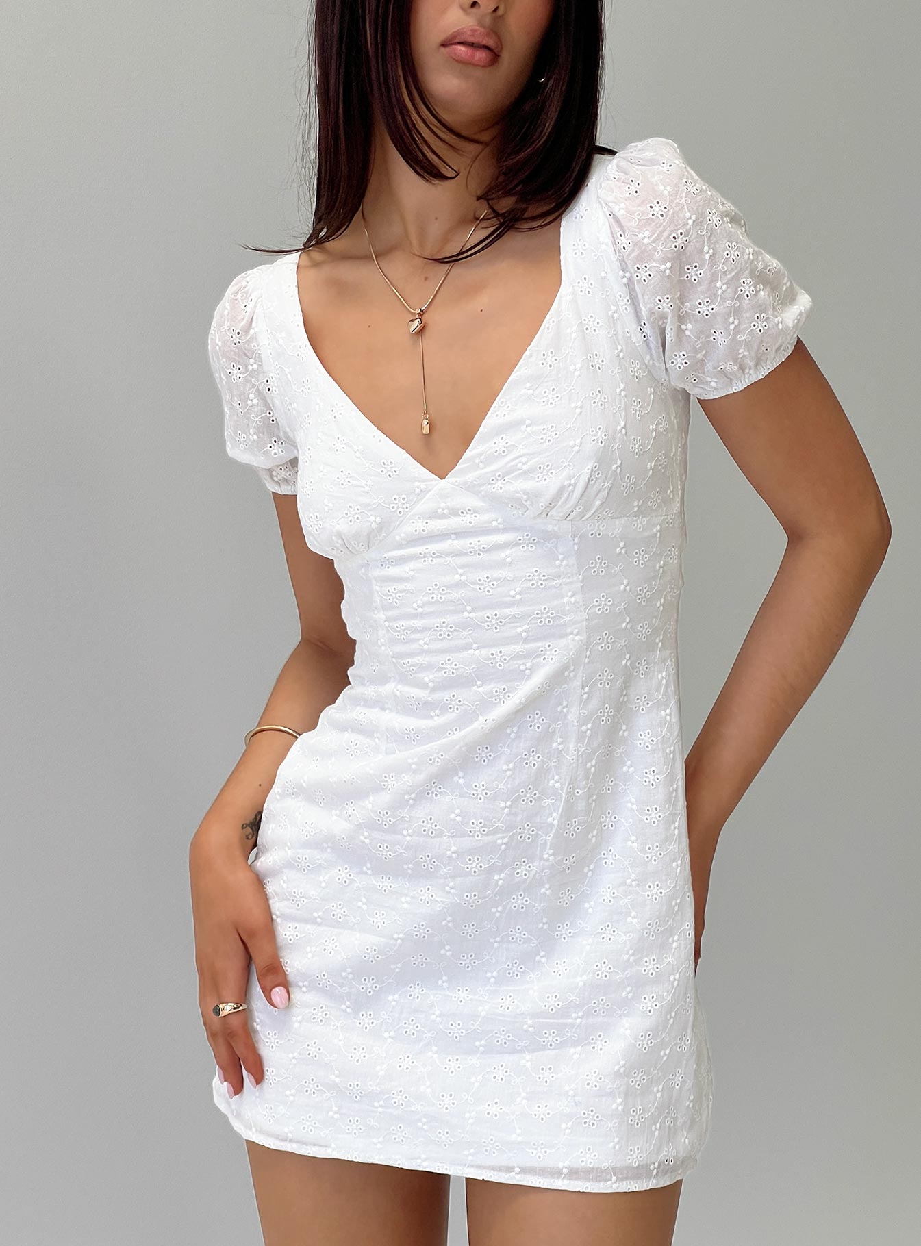 Viella Broiderie Mini Dress White