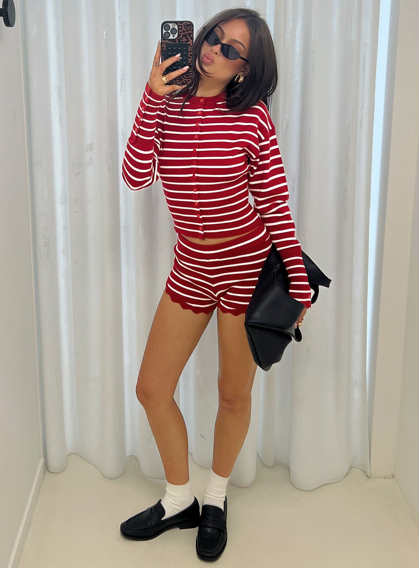 Head In The Clouds Cardigan Crimson Stripe