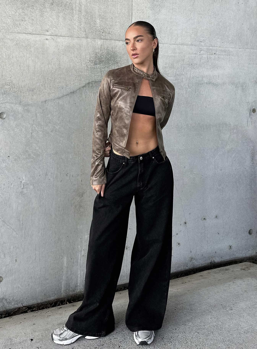 Naylor Mid Rise Wide Leg Jeans Washed Black Denim