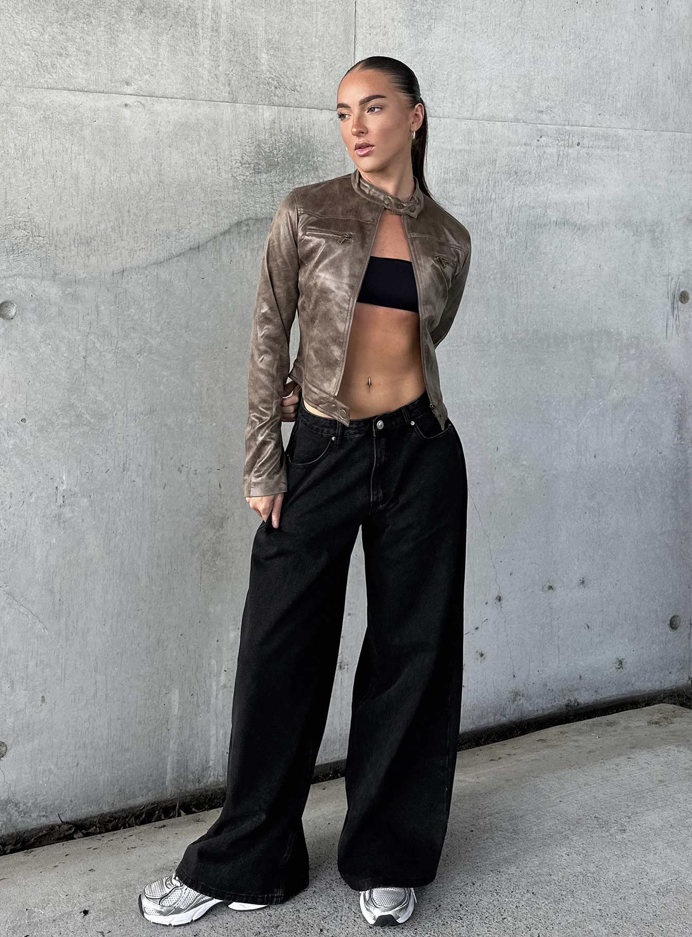 Naylor Mid Rise Wide Leg Jeans Washed Black Denim