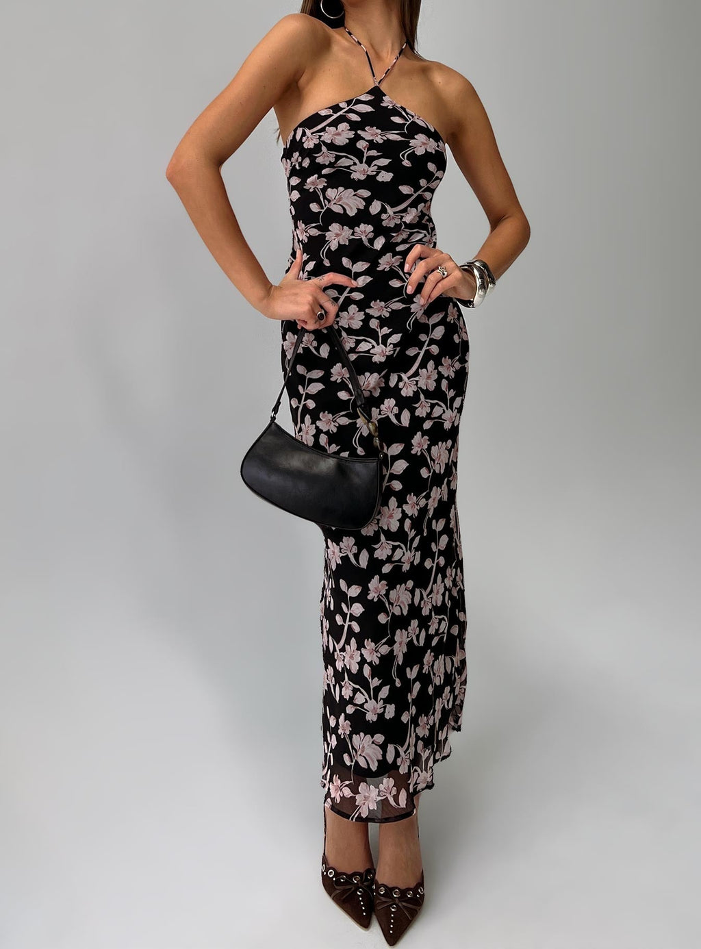 Anisa Halter Maxi Dress Black Floral