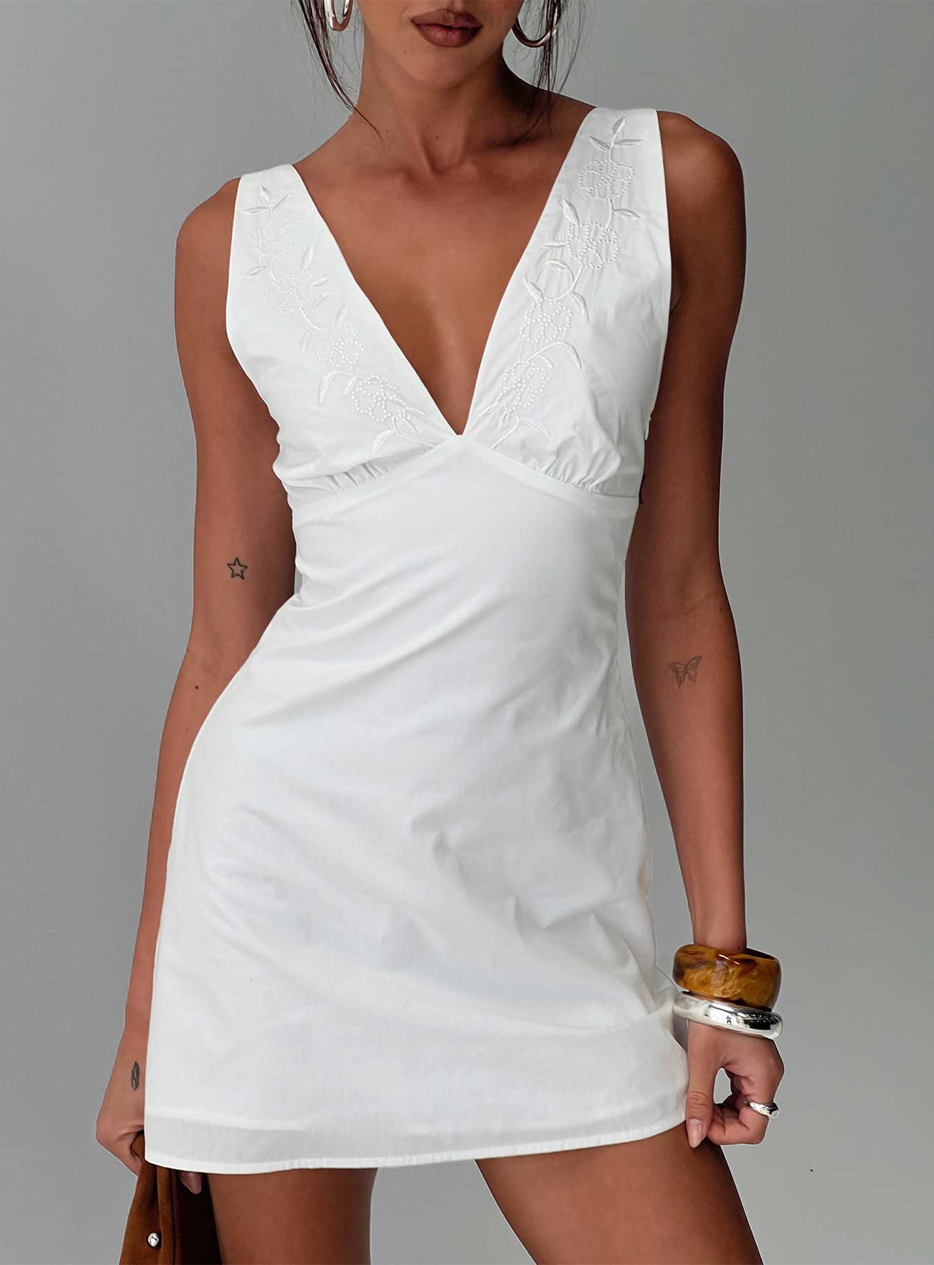 Florien Broderie Mini Dress White