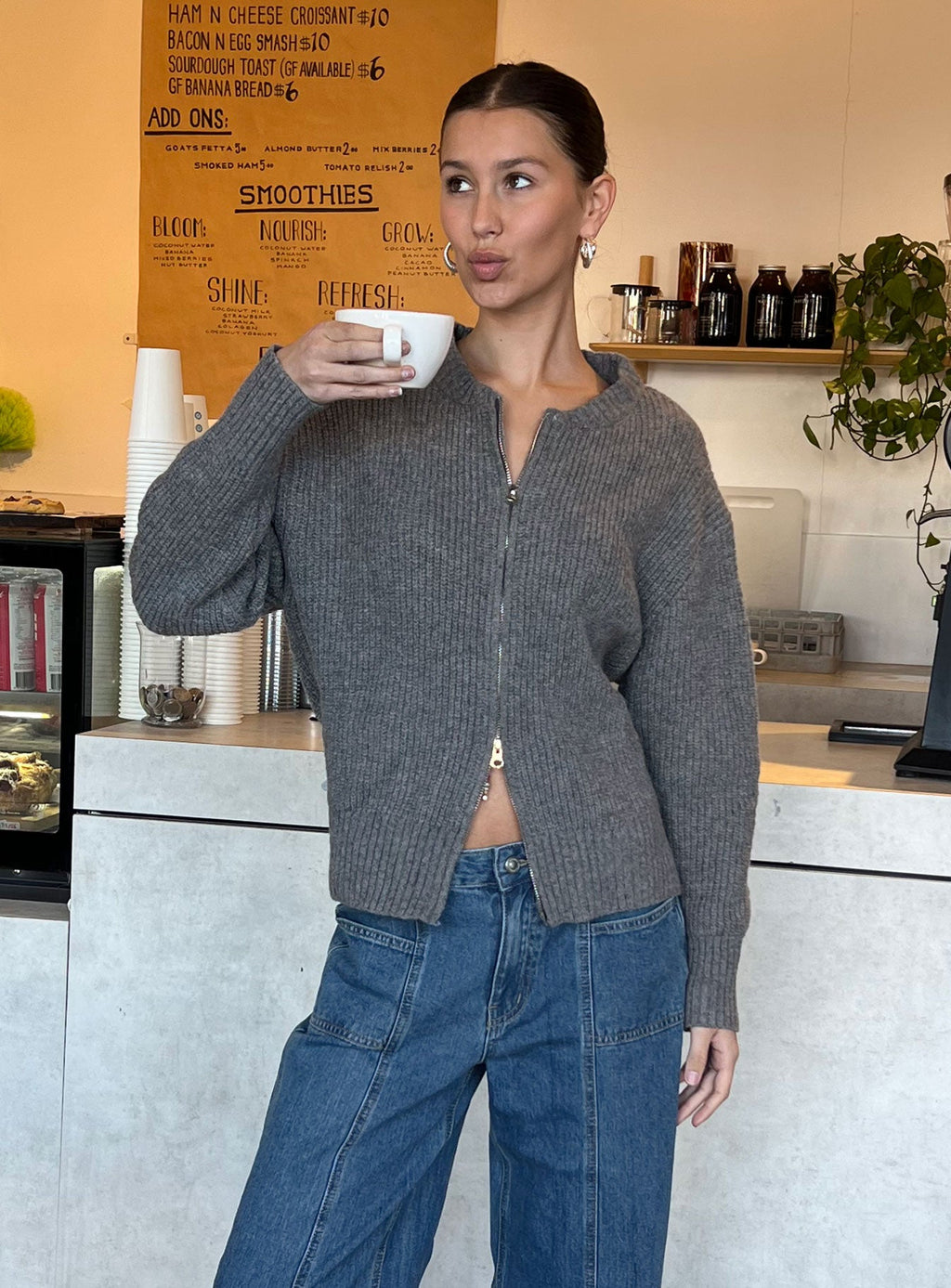 Lexene Zip Through Jumper Grey