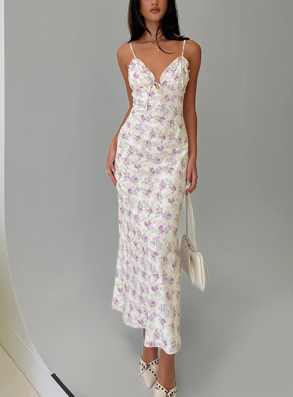 Jessamine Frill Maxi Dress White / Lilac