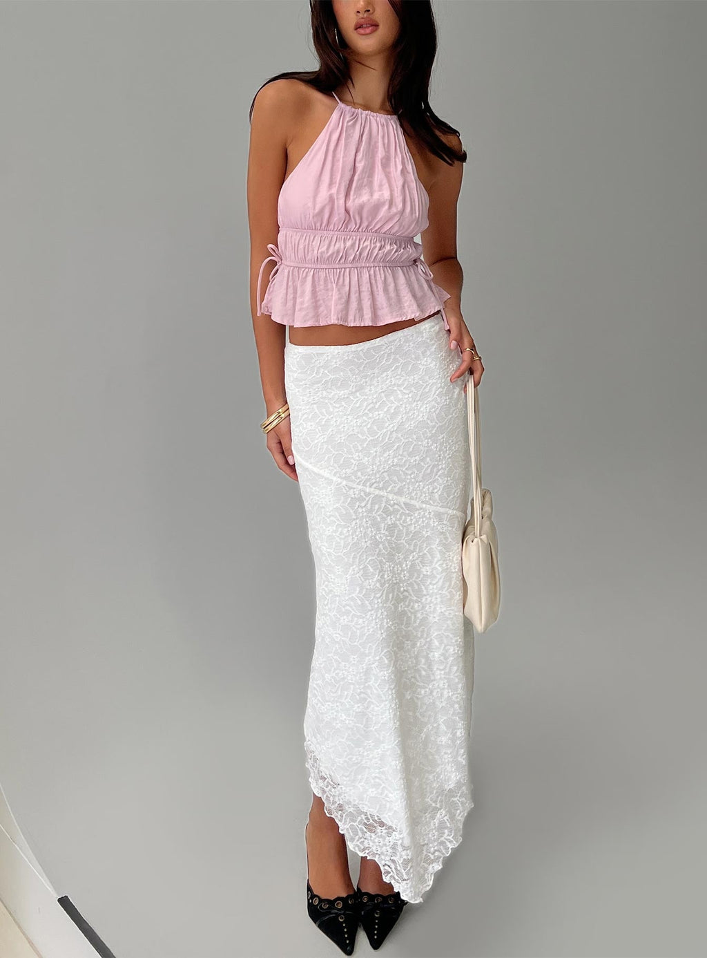 Freebirds Lace Midi Skirt White