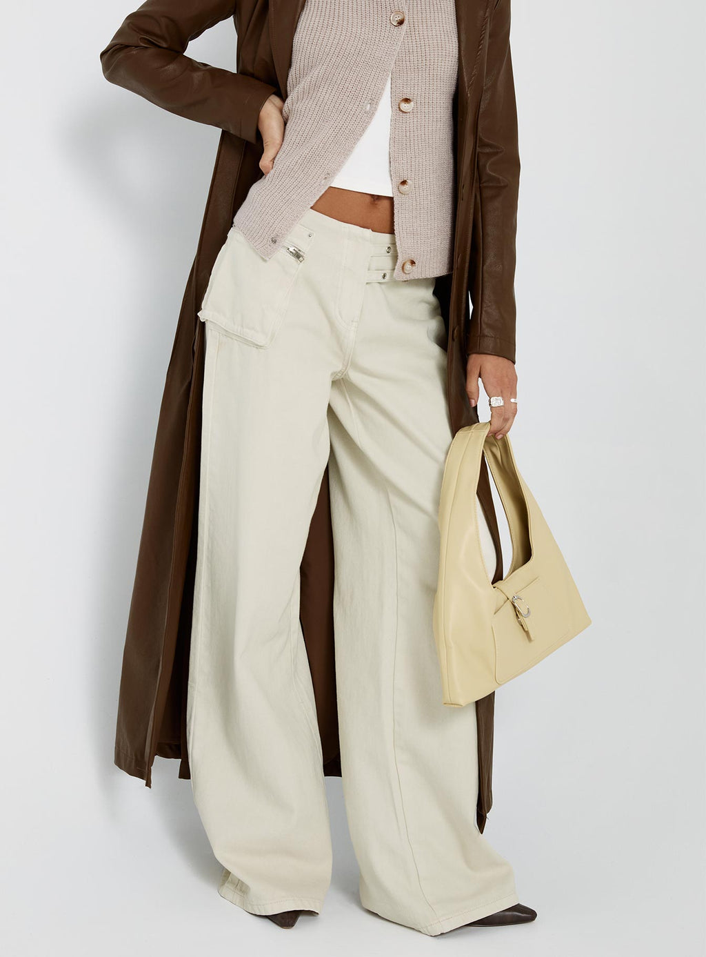 Paltrow Mid Rise Wide Leg Cargo Jeans Cream