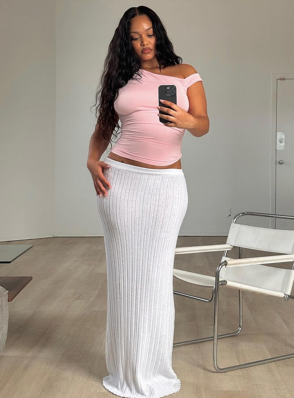 Belle Knit Maxi Skirt White