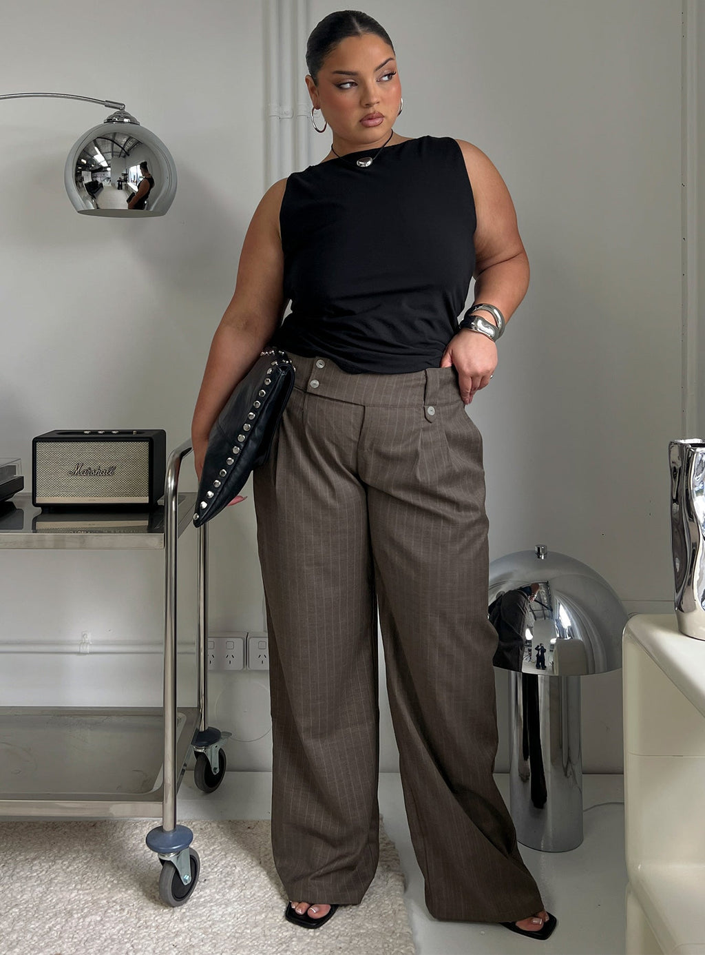 Briellea Thick Waistband Pant Pinstripe Curve