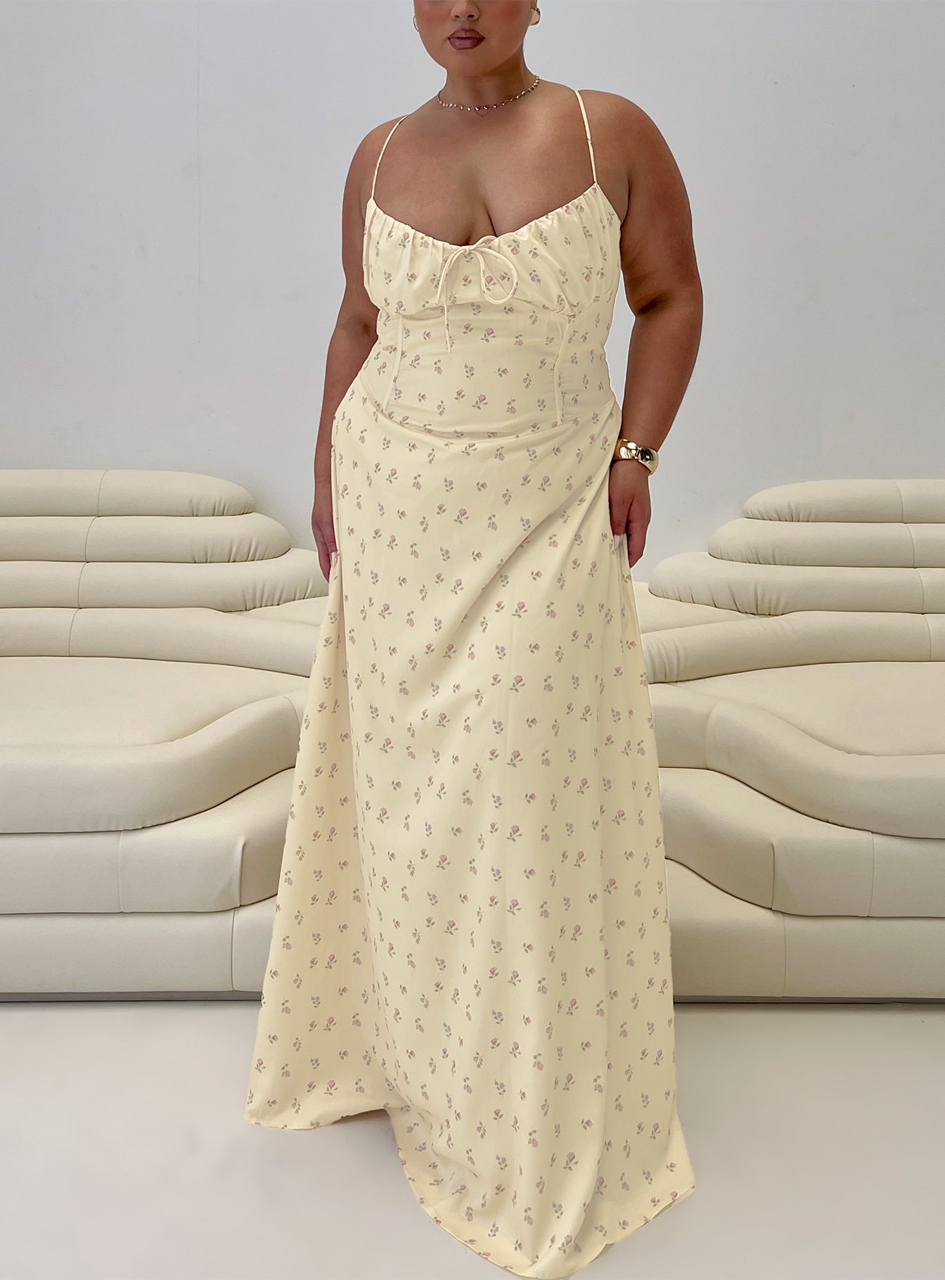 Members Only Maxi Dress Yellow Floral Curve