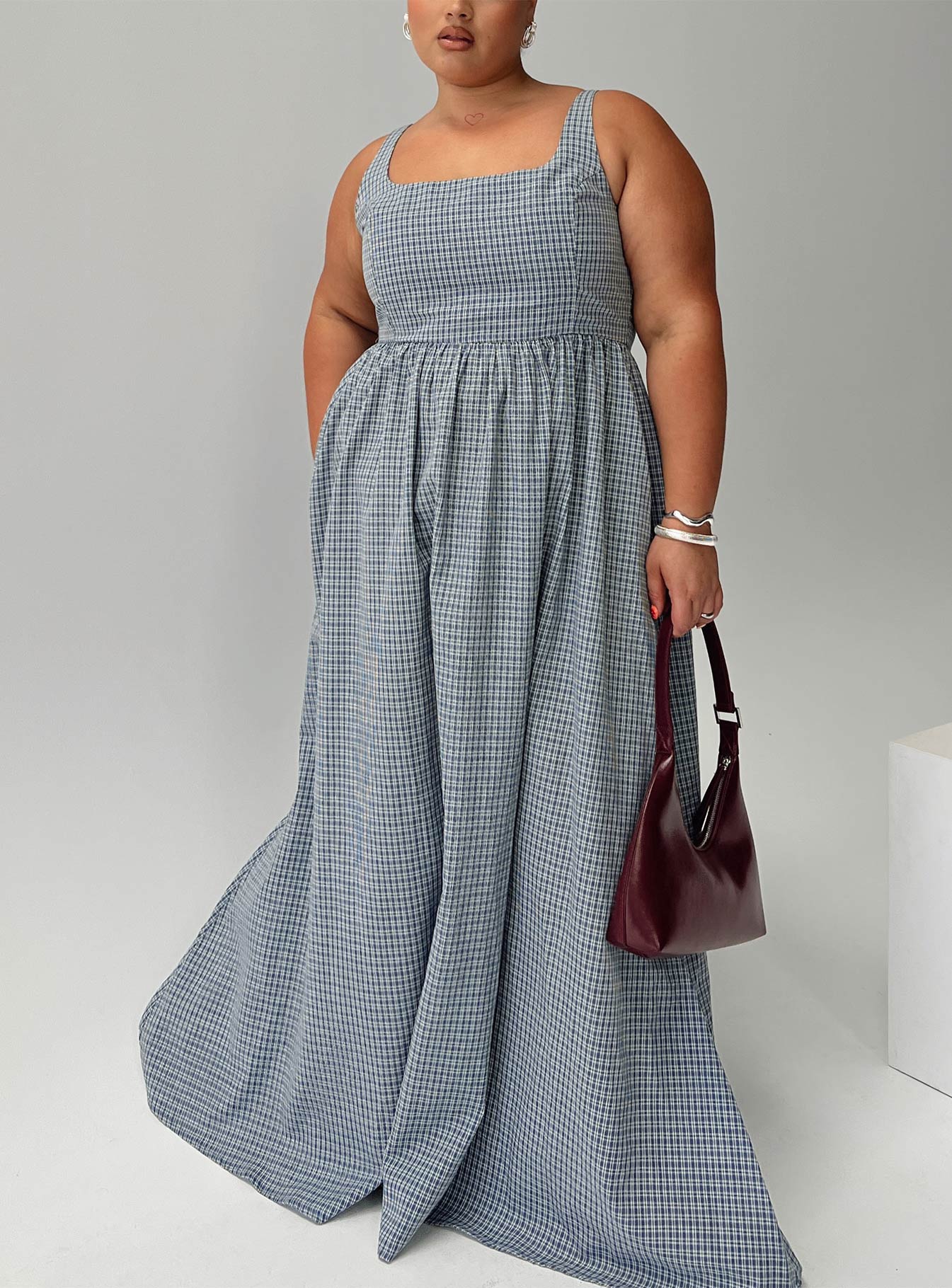 Cartmel Check Maxi Dress Navy Curve