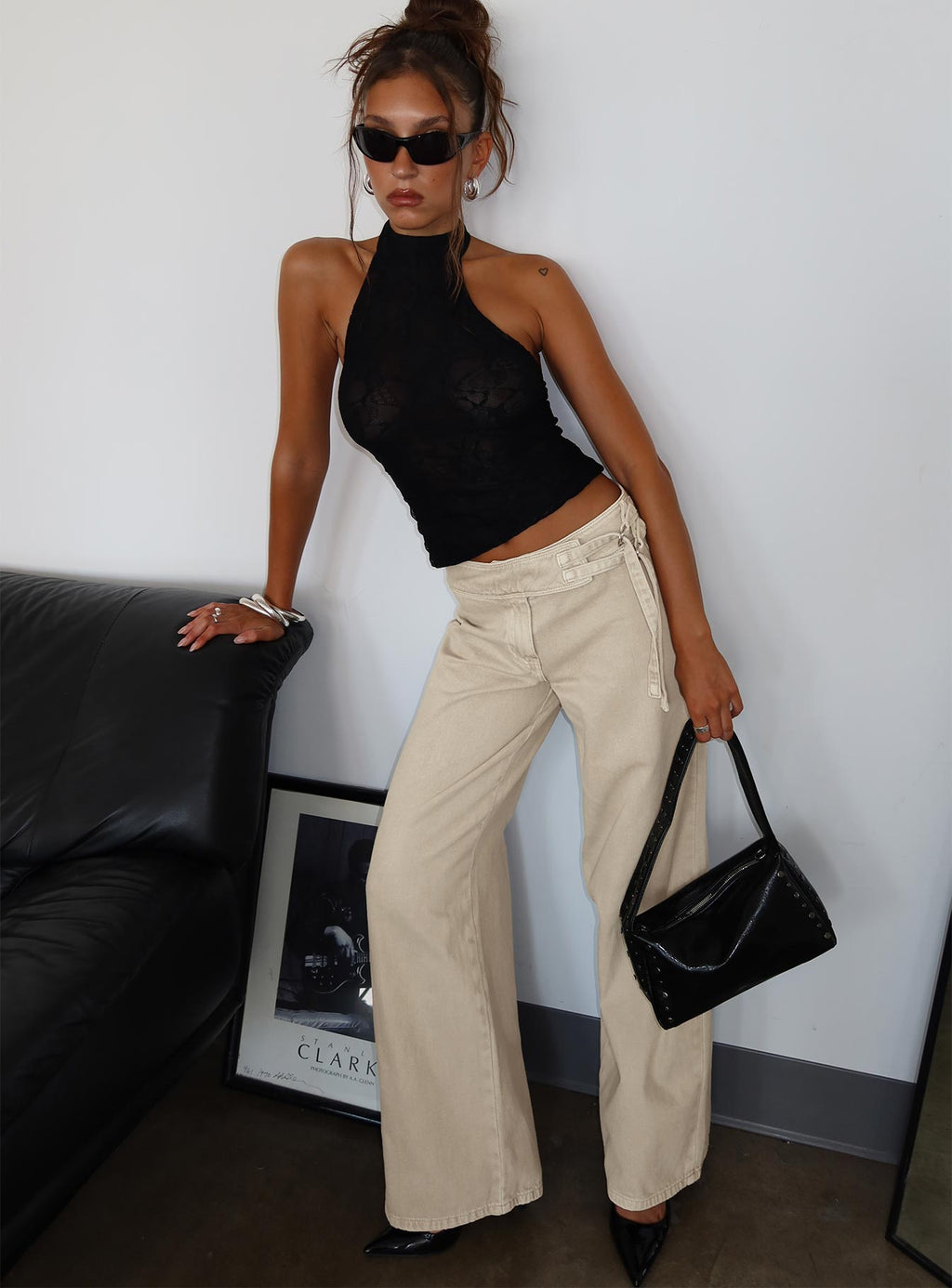 Boxie Mid Rise Wide Leg Jeans Washed Green