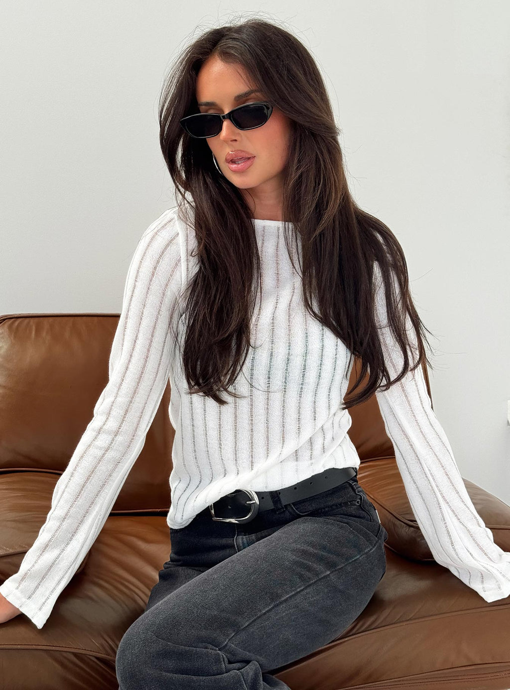 Tuppence Ribbed Long Sleeve Top White