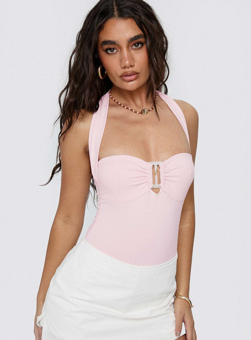 Swaying Buckle Detail Bodysuit Pink