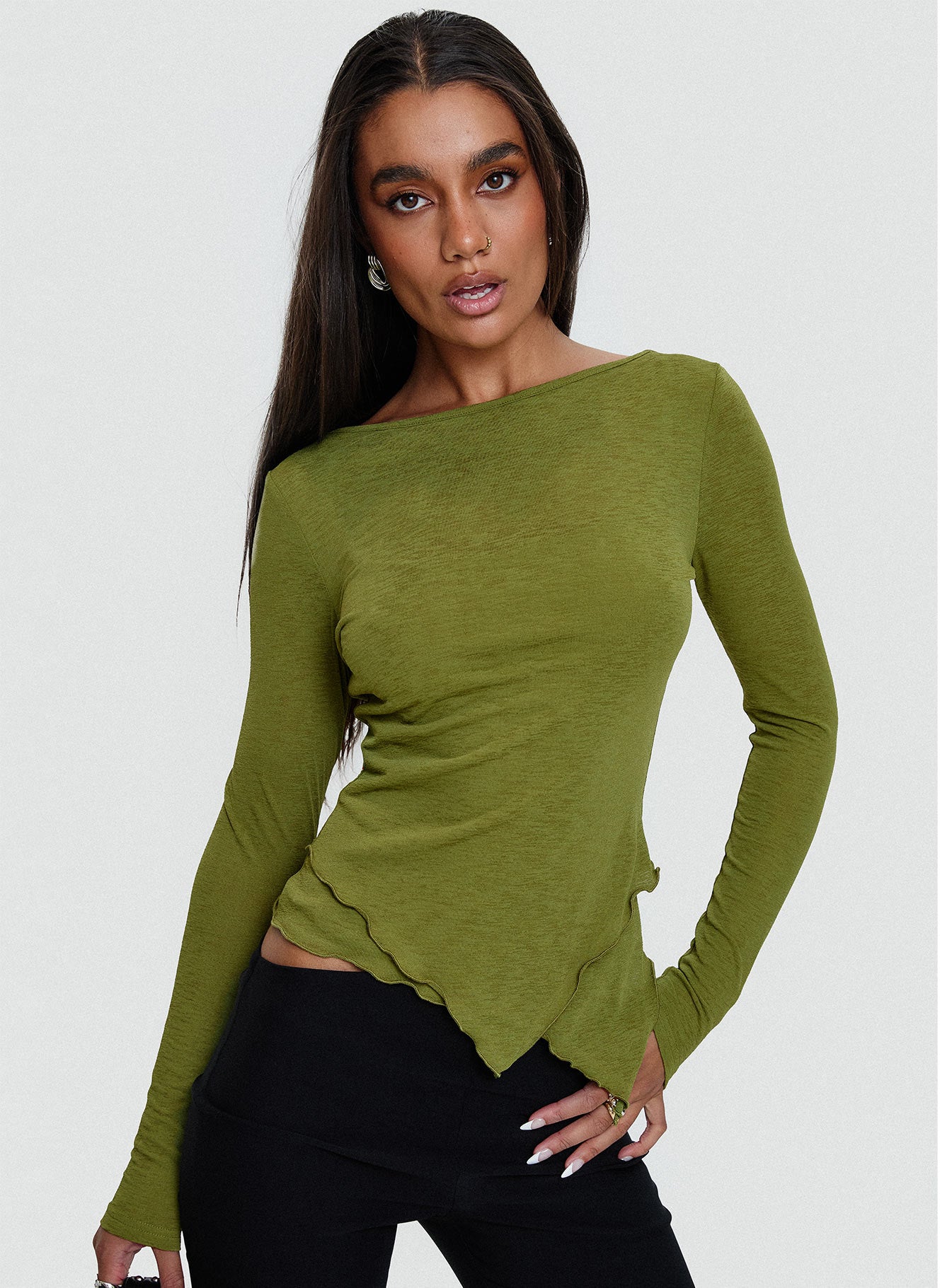 I Know You Backless Long Sleeve Top Green