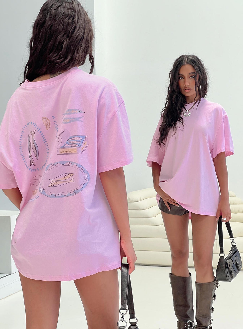 Sardines Please Oversized Tee Pink