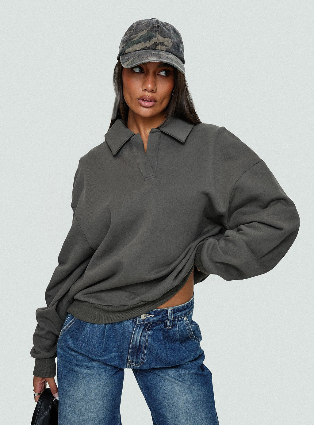 Back Around Collared Fleece Jumper Slate