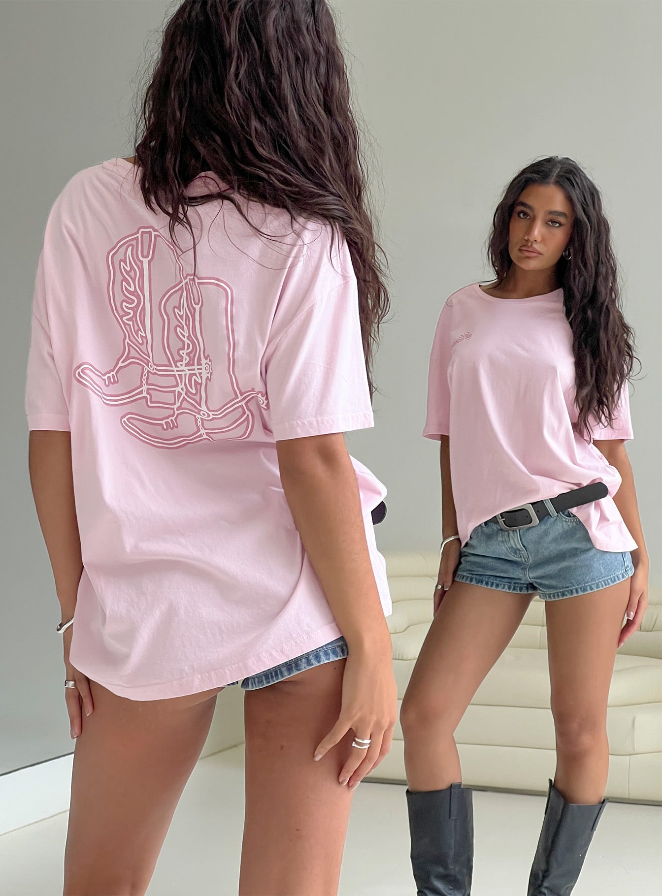 Howdy Partner Oversized Graphic Tee Pink