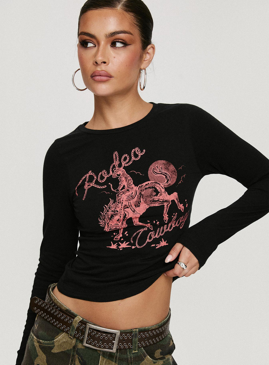 Rodeo Cowboy Long Sleeve Top Washed Wine