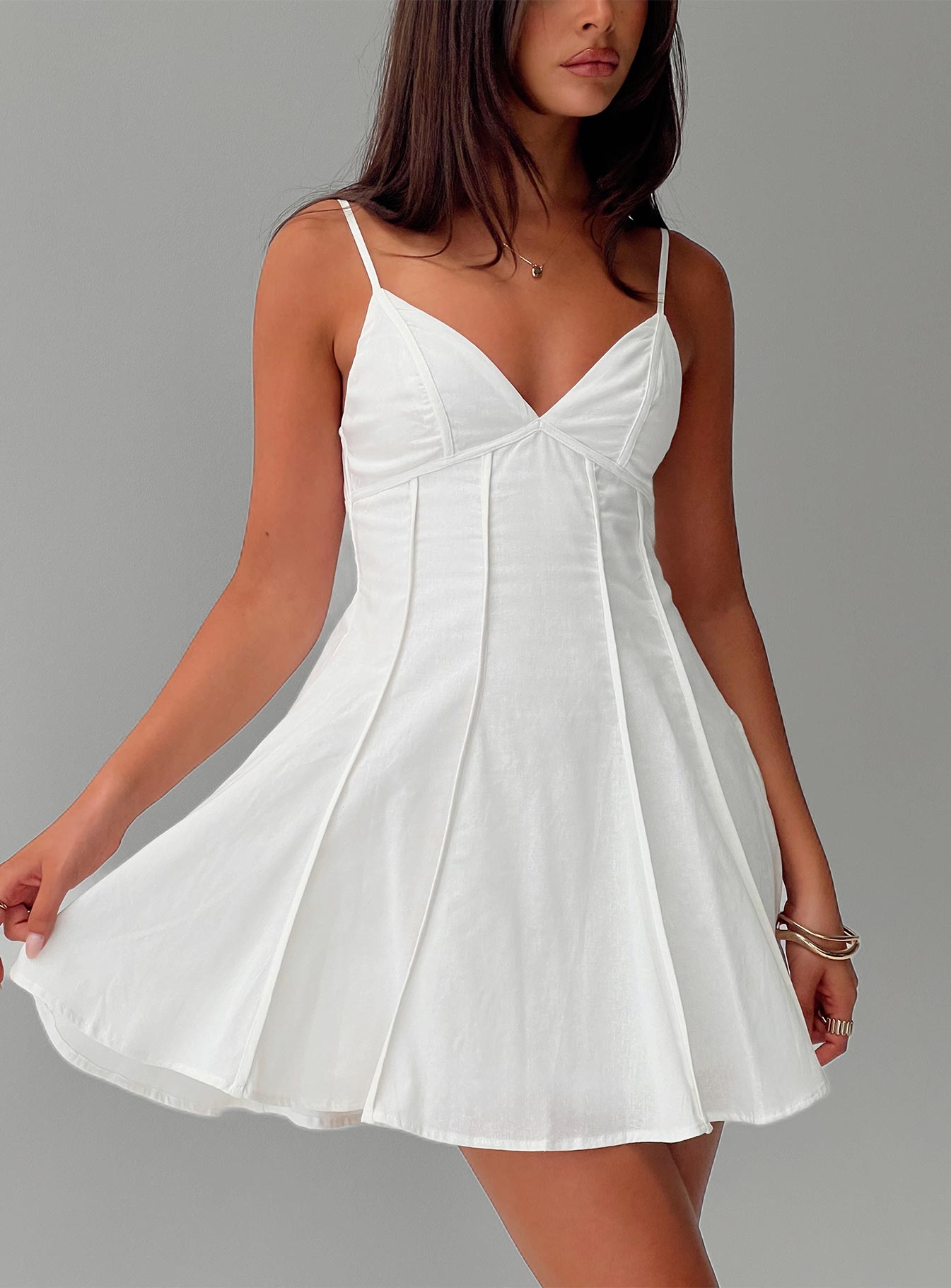 Libertie Pleat Mini Dress White
