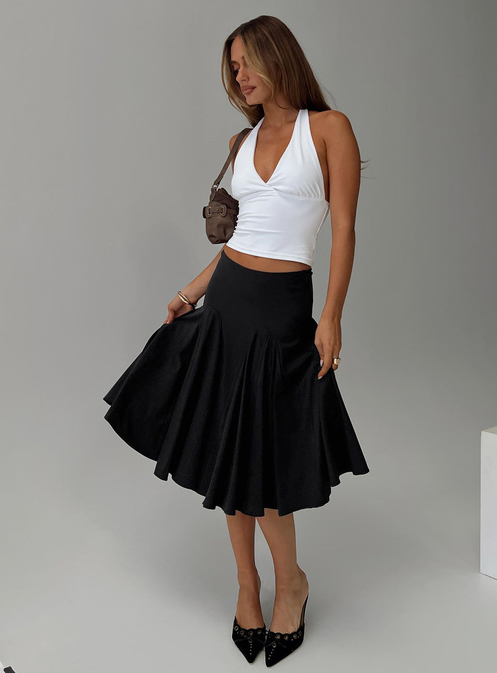 Agnette Low Rise Midi Skirt Black