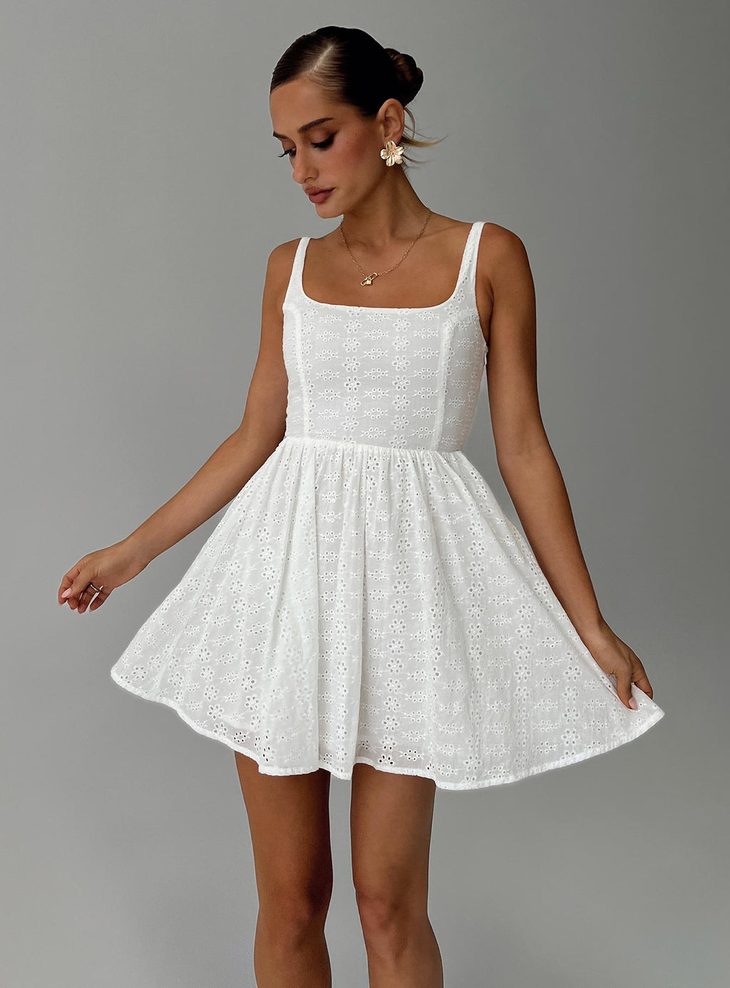Cartmel Embroidered Mini Dress White