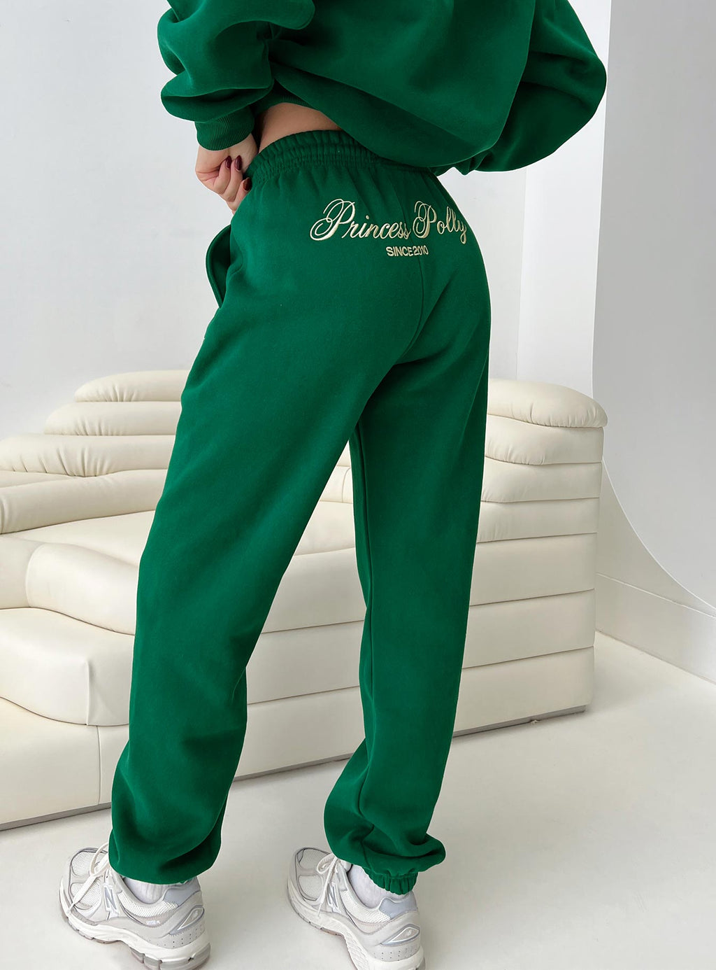 Princess Polly Track Pants Script Green / Ivory