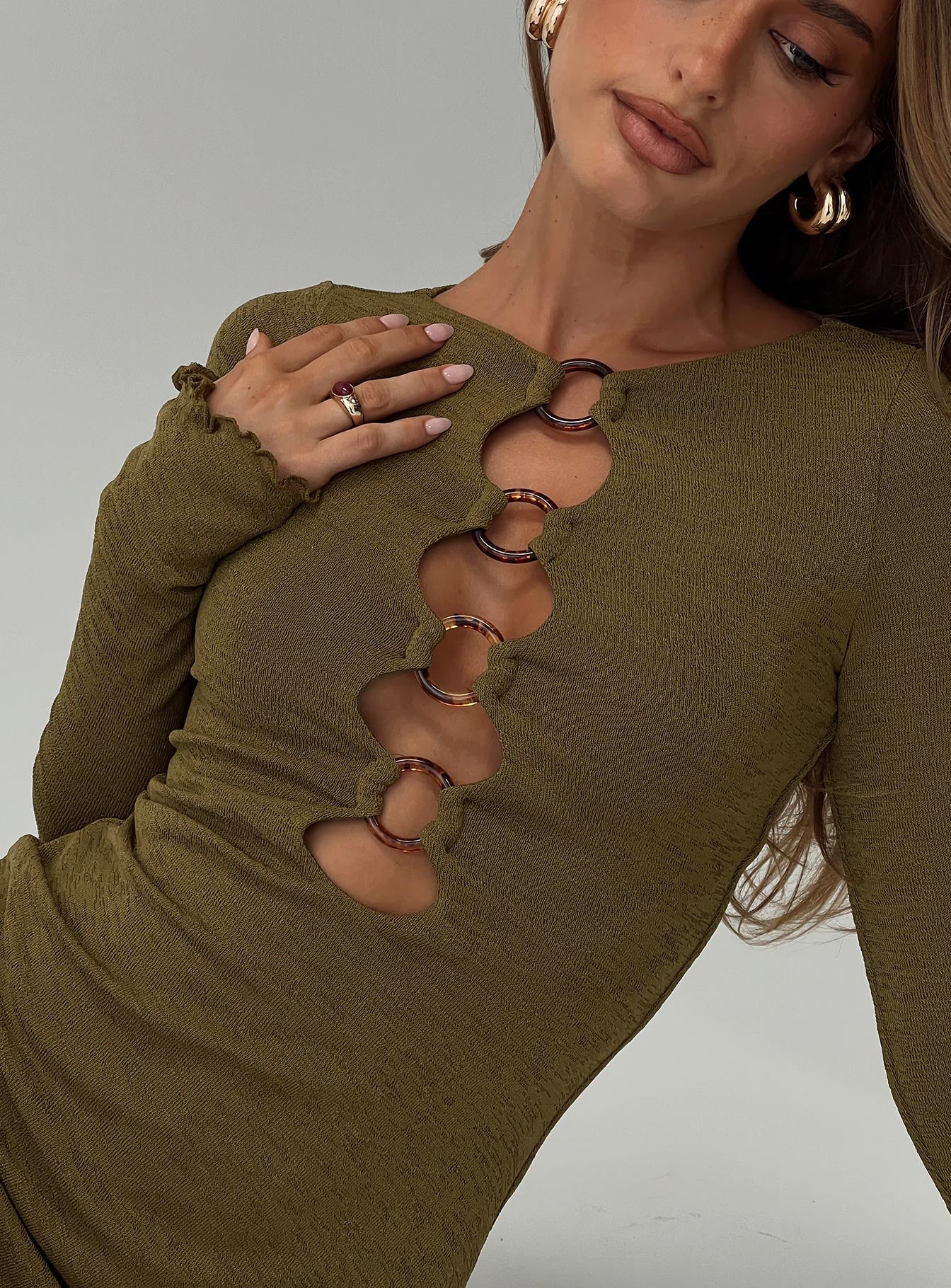 Dejonge Long Sleeve Ring Mini Dress Olive