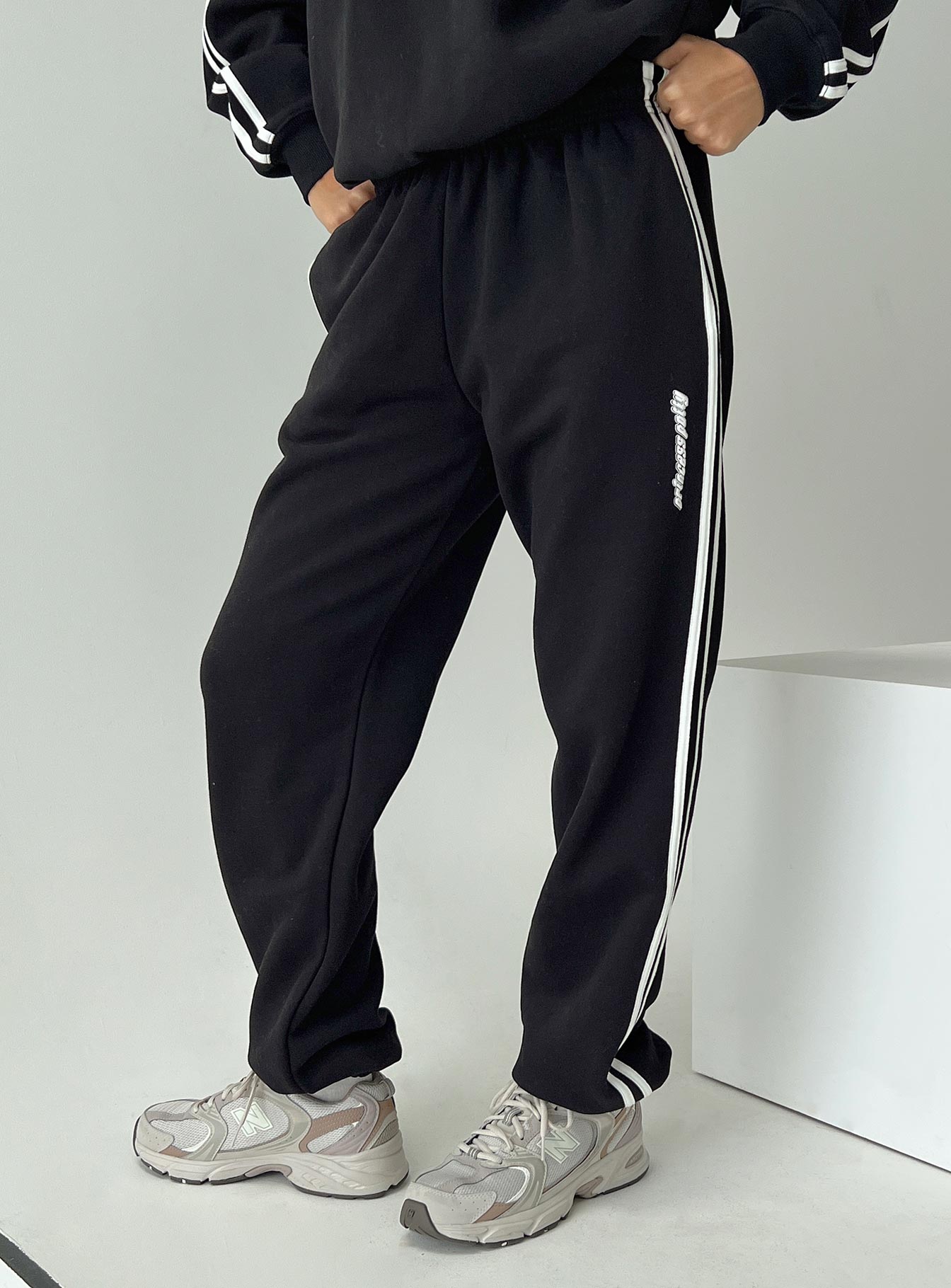 Princess Polly Track Pants Stripe Black / White