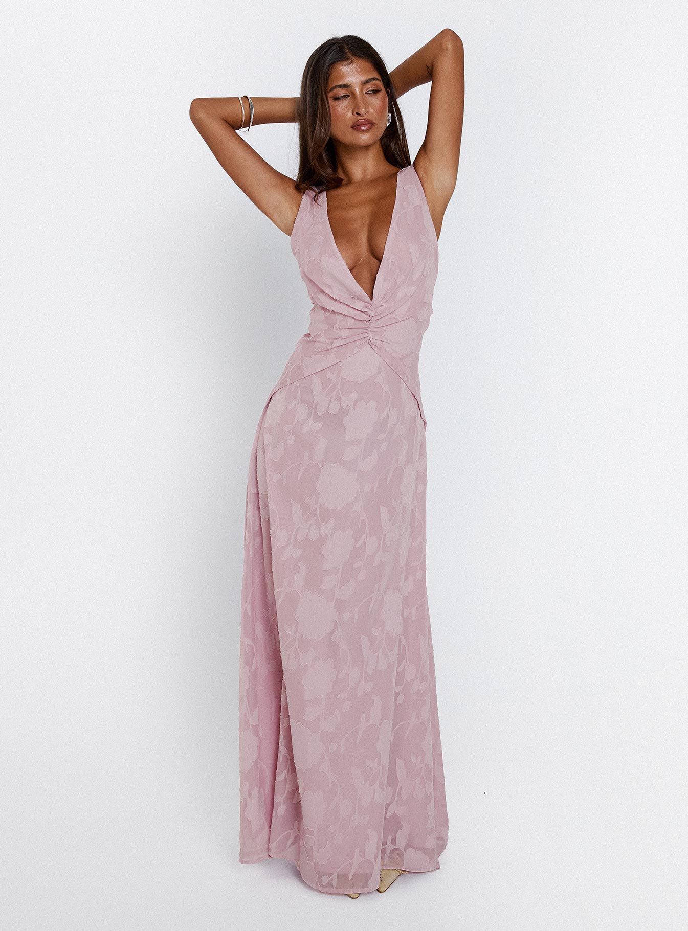 Frederica Plunge Burnout Maxi Dress Mauve