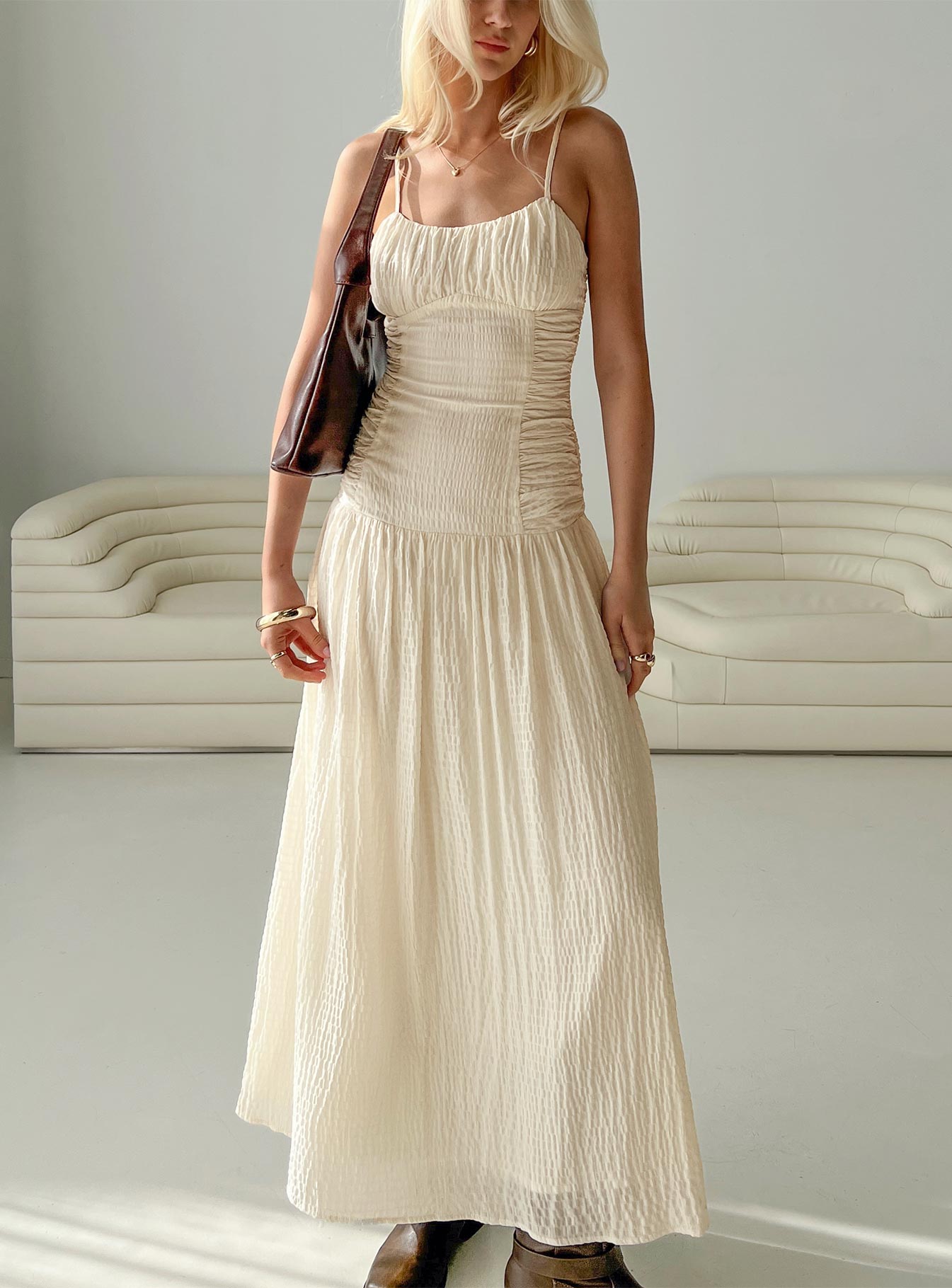 Quinley Shirred Maxi Dress Cream