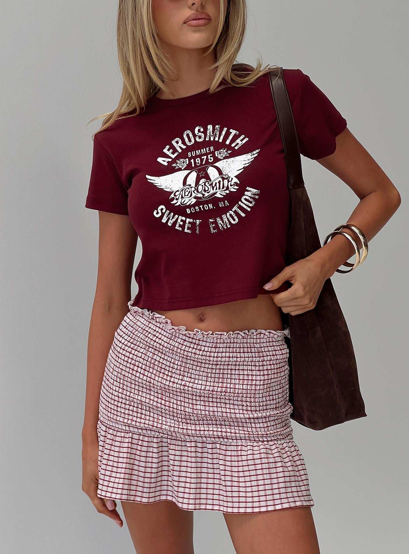 Real Love Baby Shirred Mini Skirt Red White Check