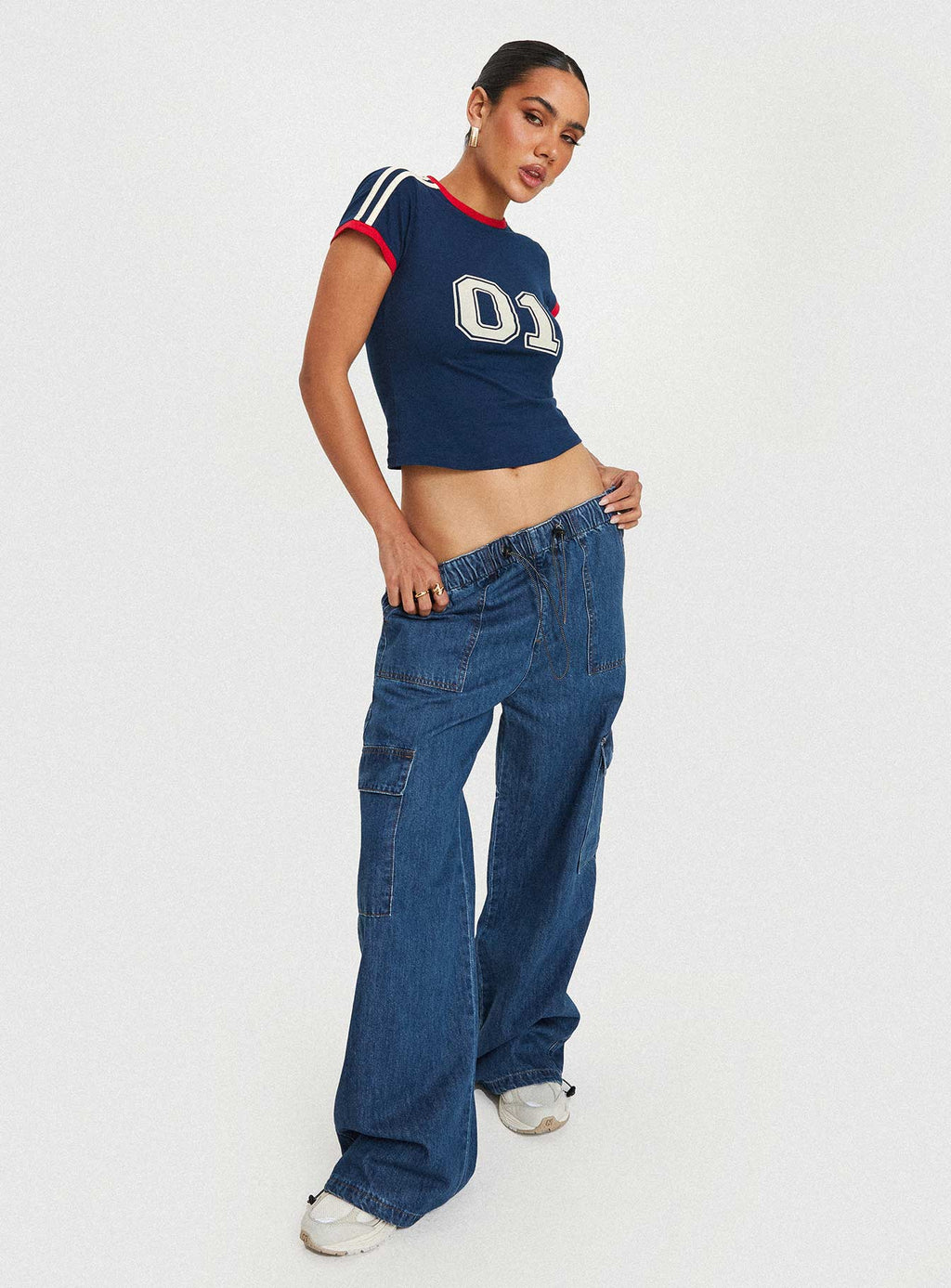 Stop & Stare Cargo Jeans Mid Wash