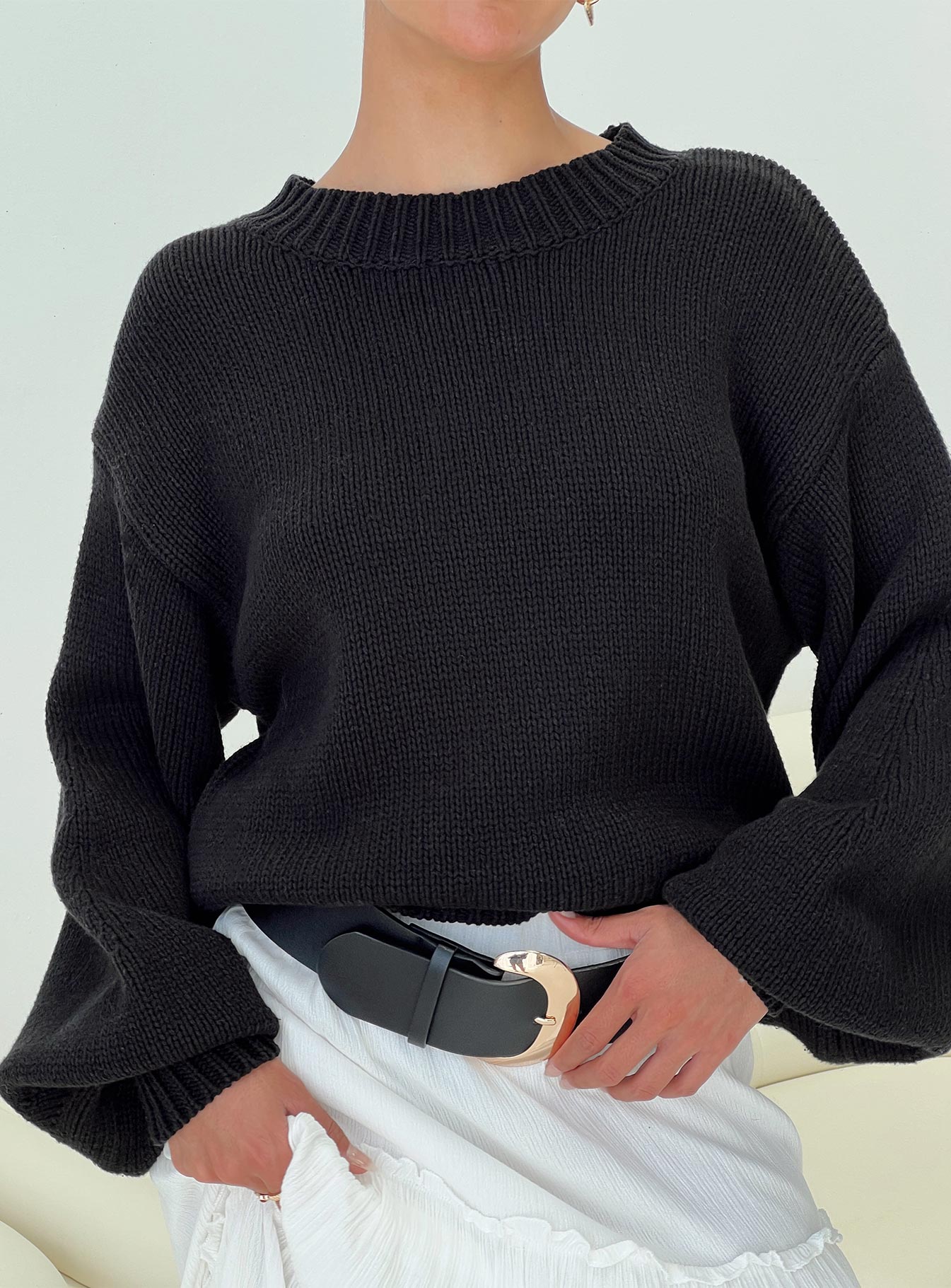 Harmony Balloon Sleeve Knit Sweater Black