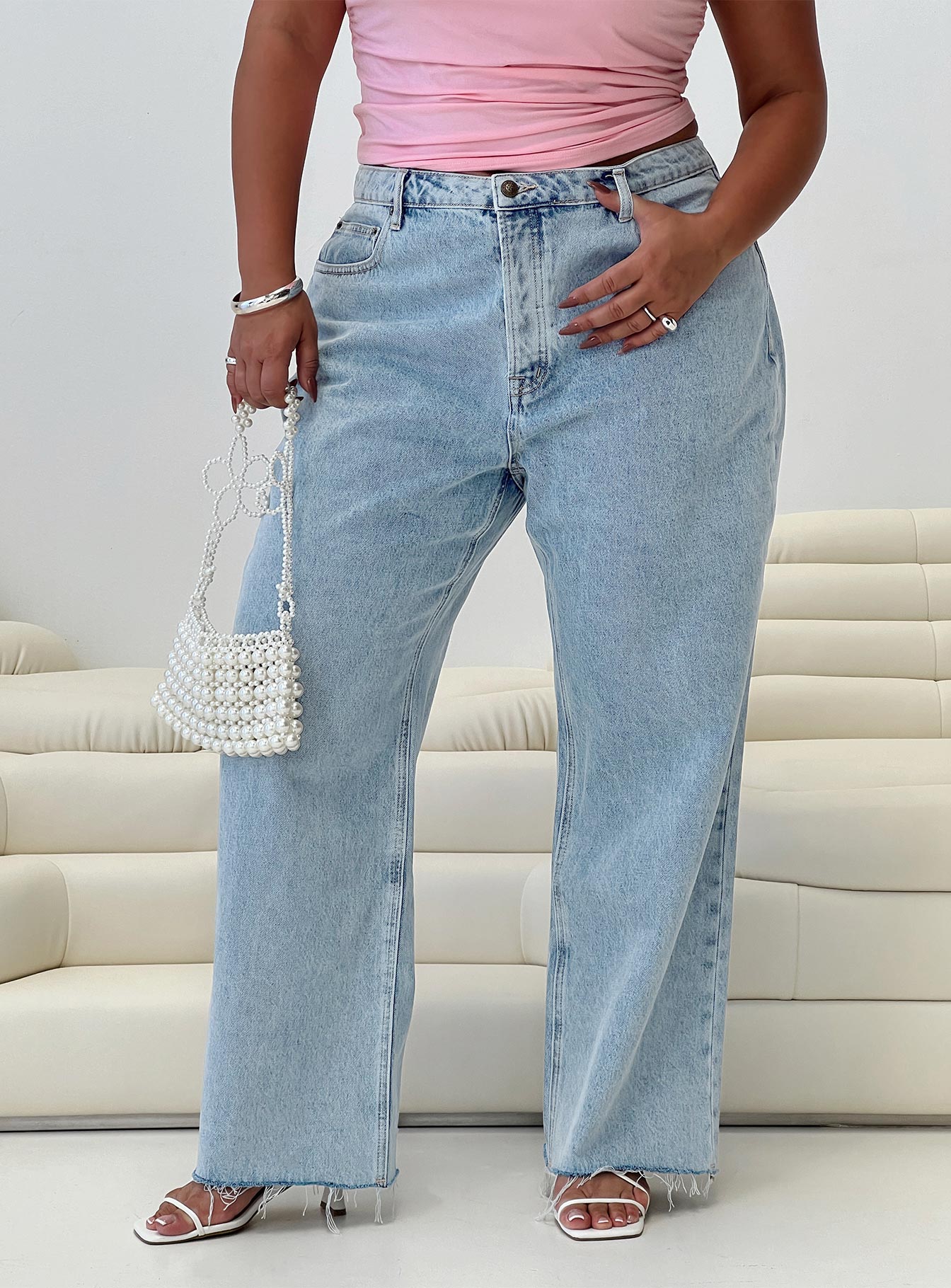 Fawcett High Rise Straight Leg Jeans Light Blue Wash Curve