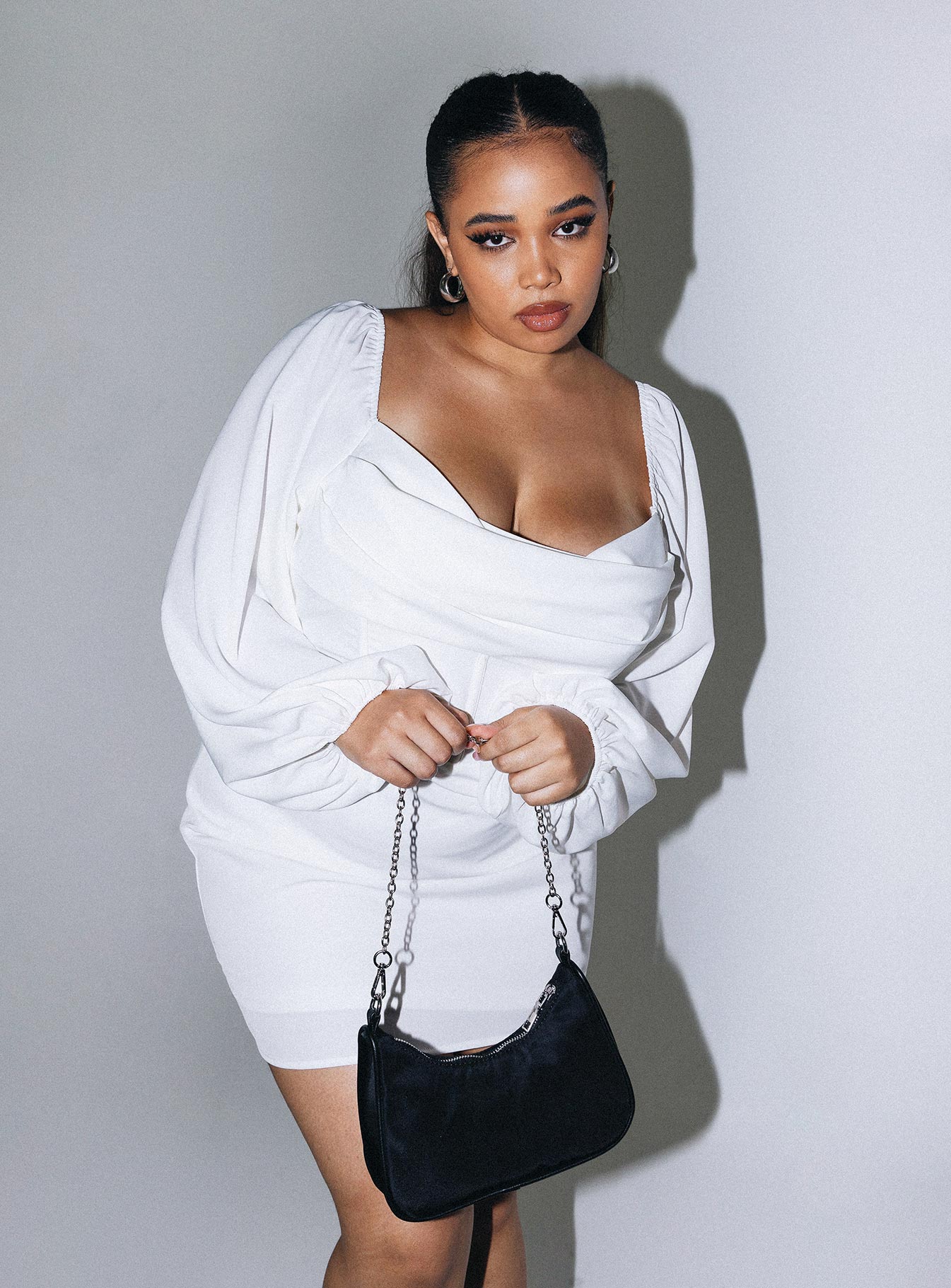 Lillie Long Sleeve Mini Dress White Curve