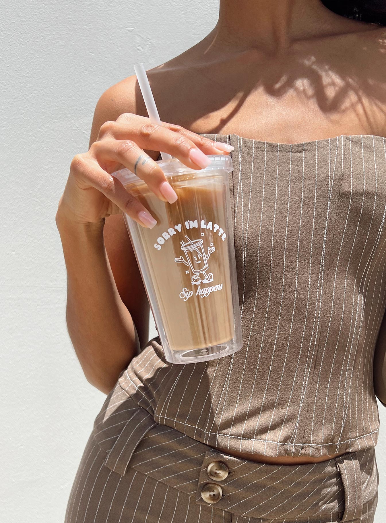 Sorry I'm Latte Iced Coffee Tumbler Clear / White